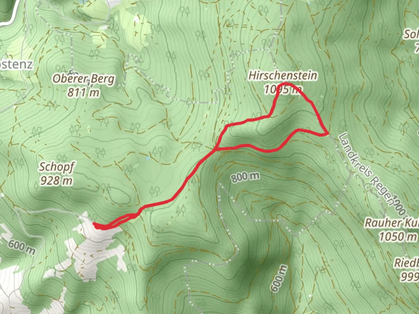 An image depicting the trail Hirschenstein Loop from Grandsberger and its surrounding area.