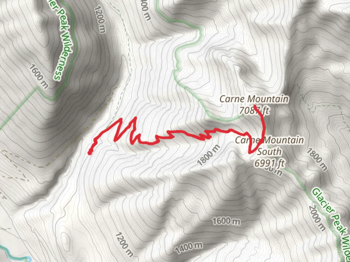 An image depicting the trail Carne Mountain via Phelps Creek Trail and its surrounding area.