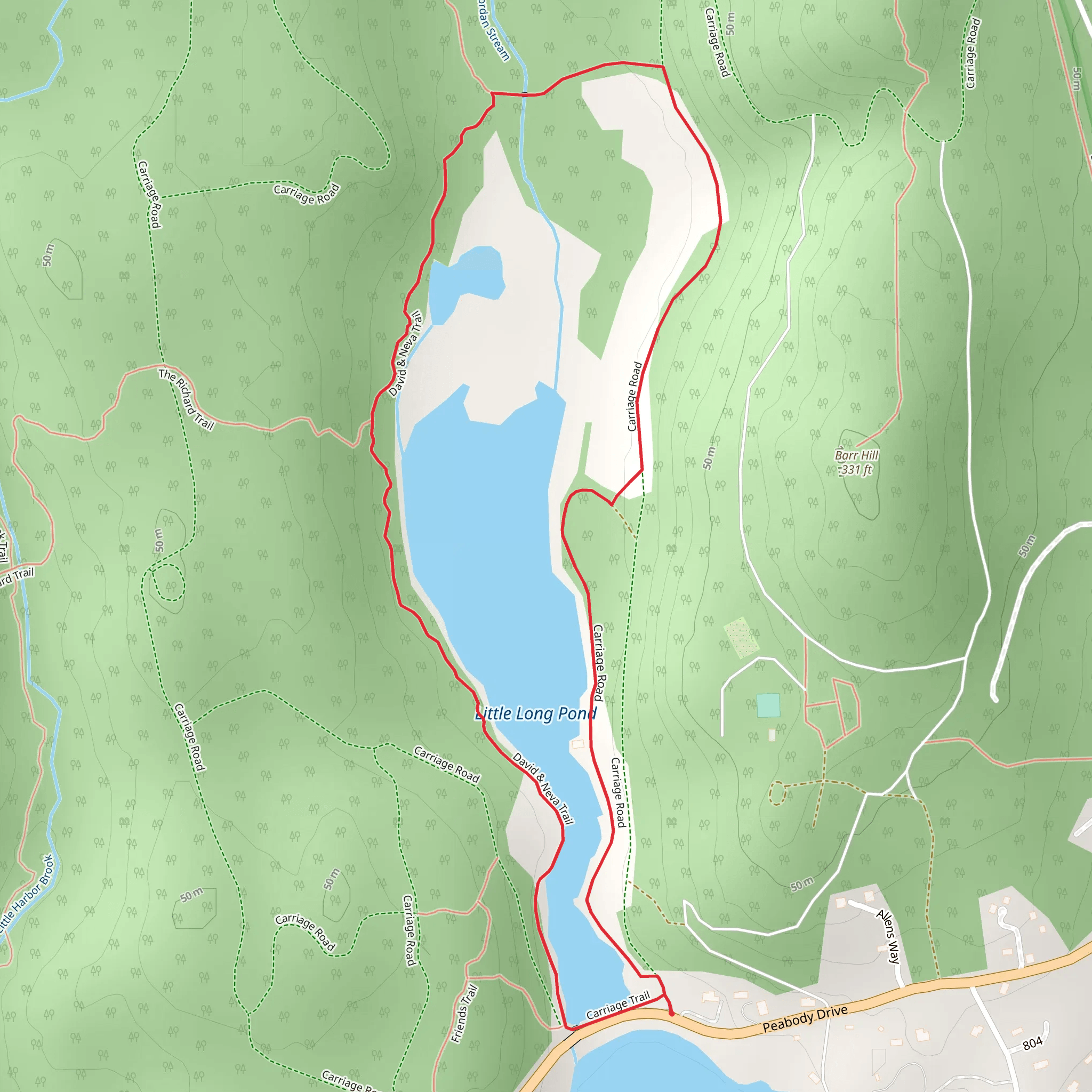 Jordan Stream and Little Long Pond Loop mobile static map
