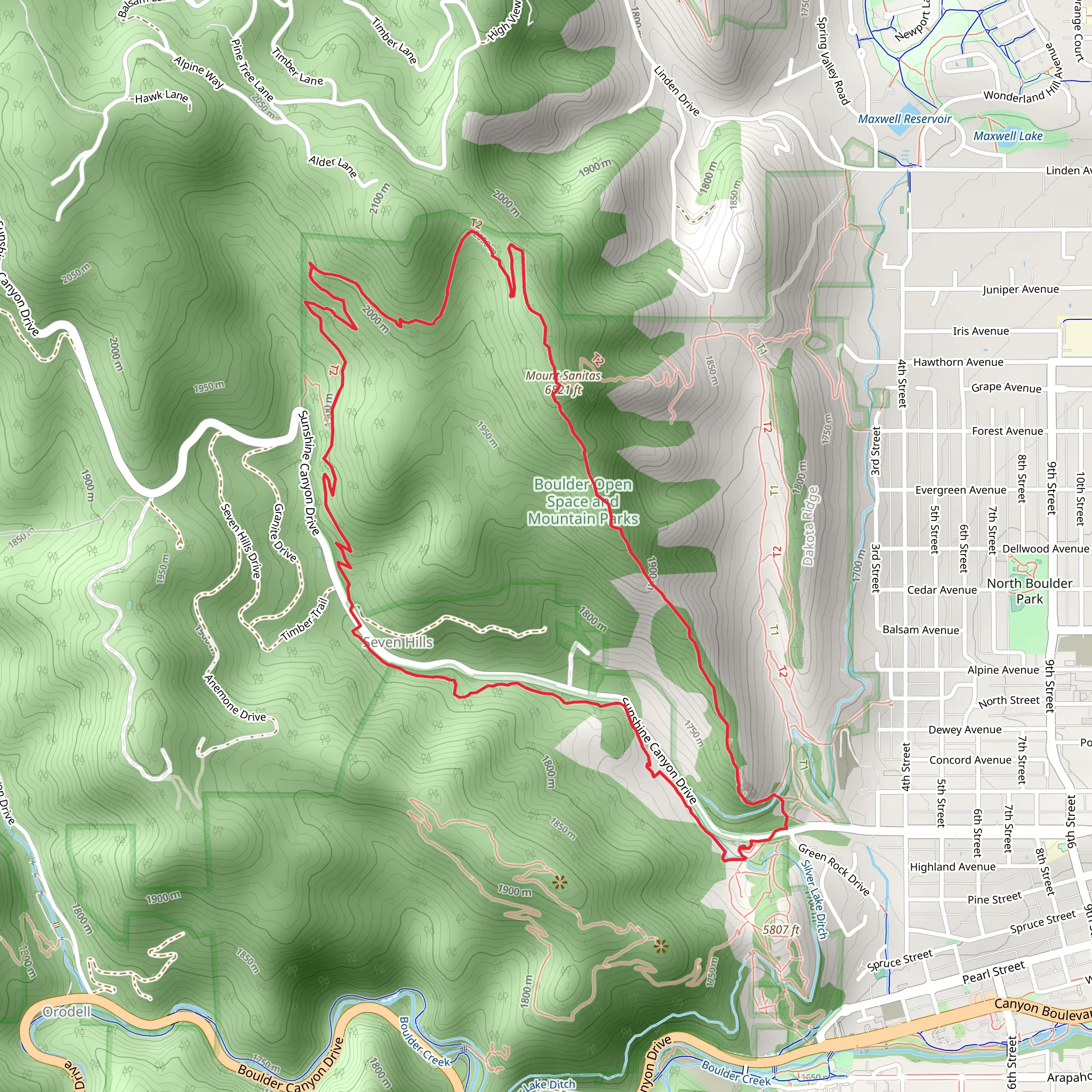 Sunshine Canyon - Lion's Lair - Mount Sanitas Loop Trail mobile static map