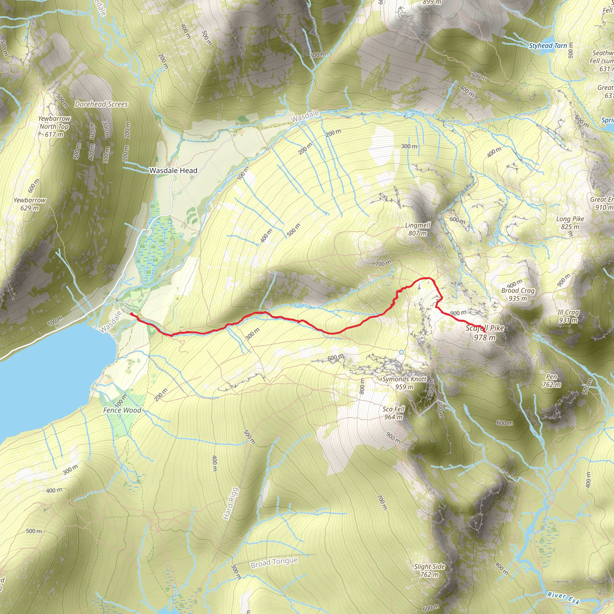 Scafell Pike via Lingmell Gill mobile static map
