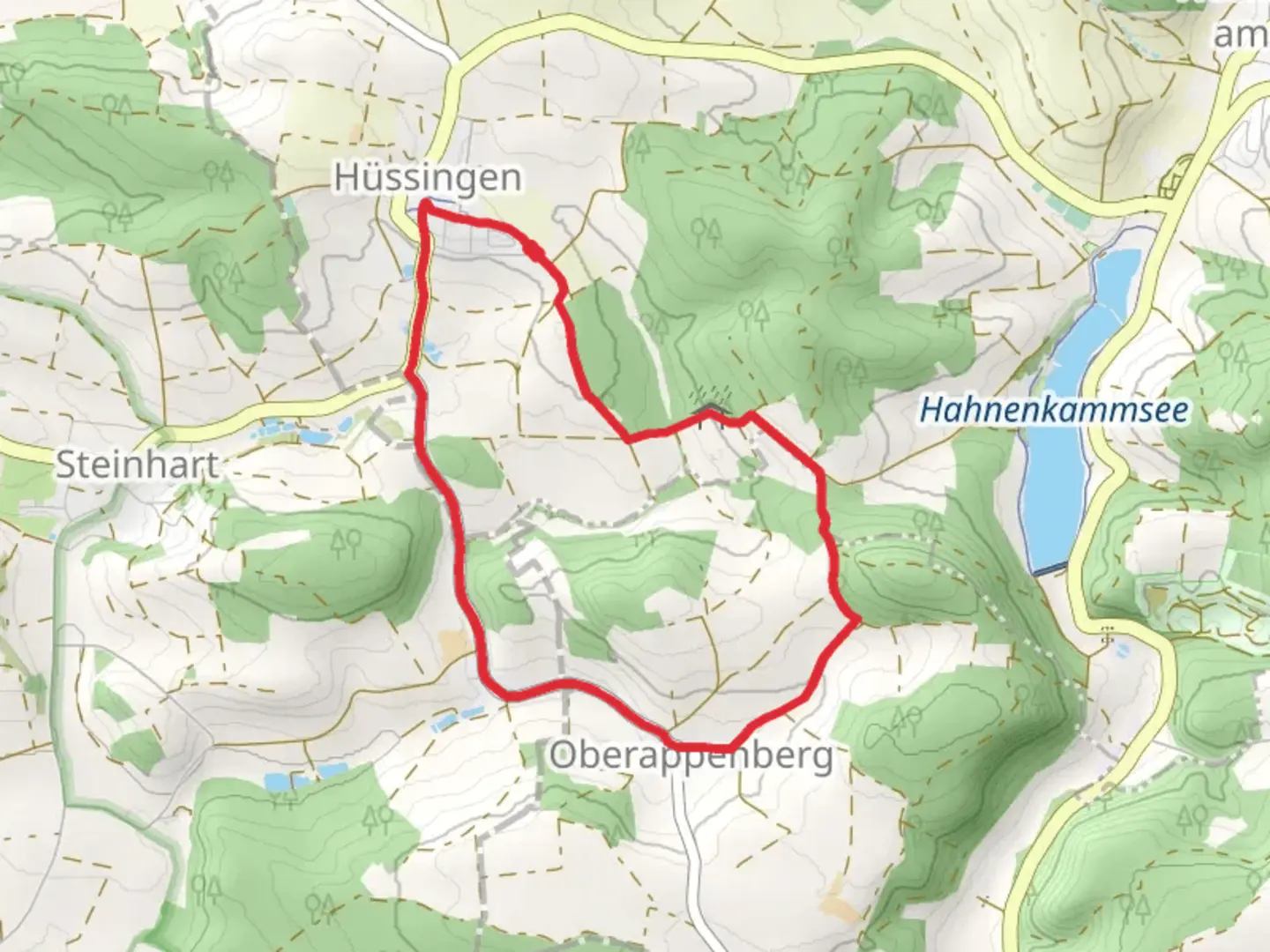 An image depicting the trail Rundweg Hainsfarth 7 and Geologischer Pfad Polsingen and its surrounding area.