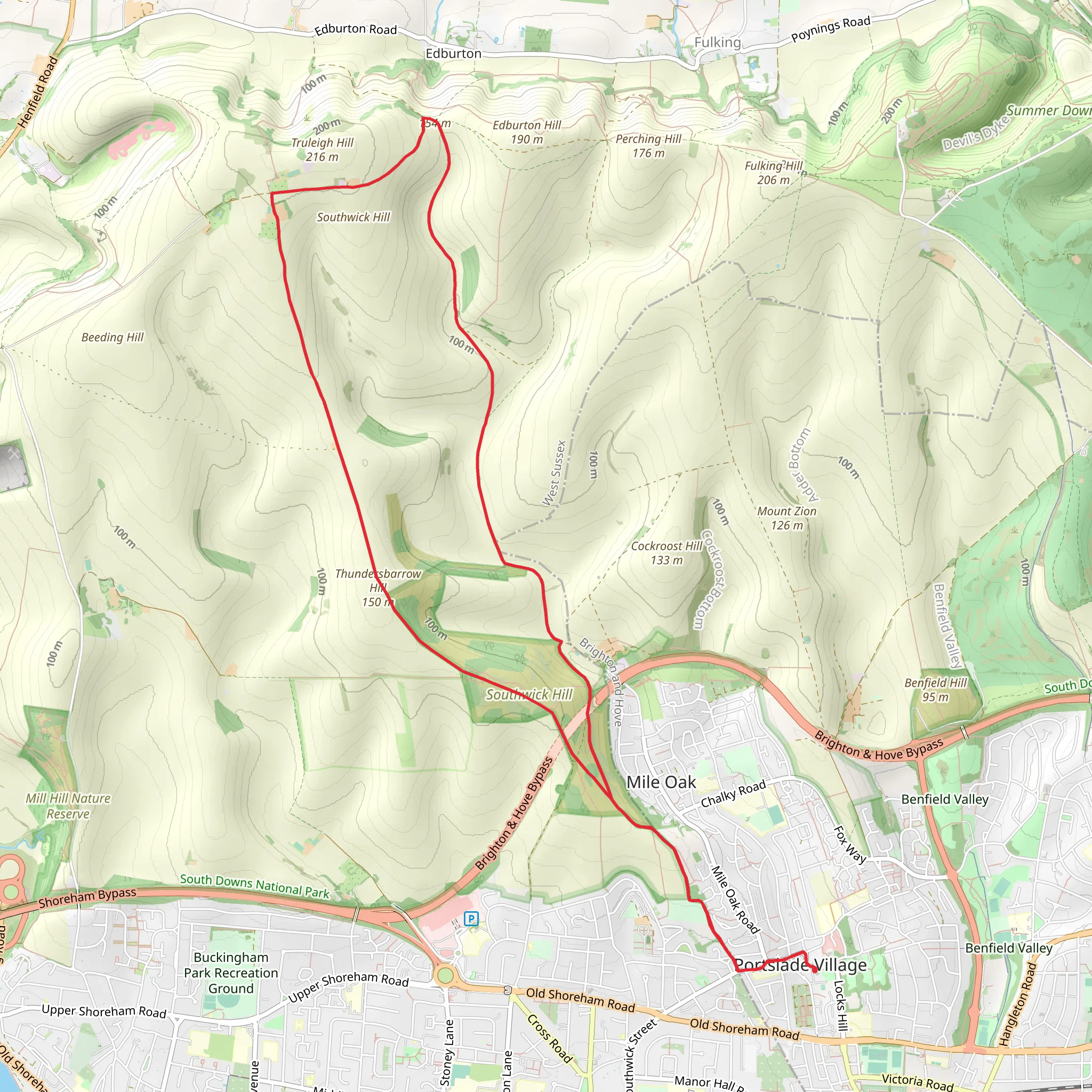 Southwick Hill Loop from Portslade mobile static map