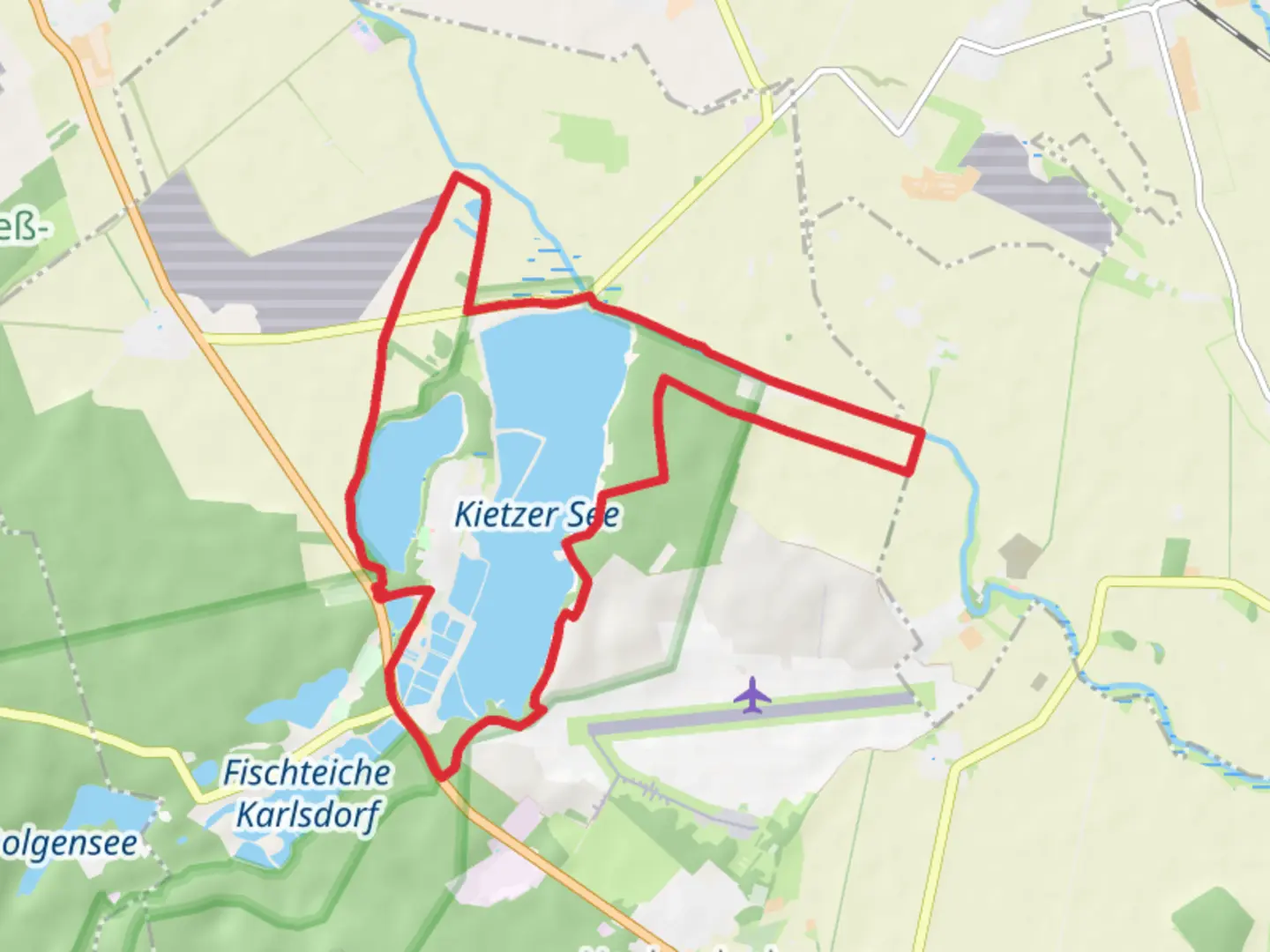An image depicting the trail Kietzer See and Klostersee Loop and its surrounding area.