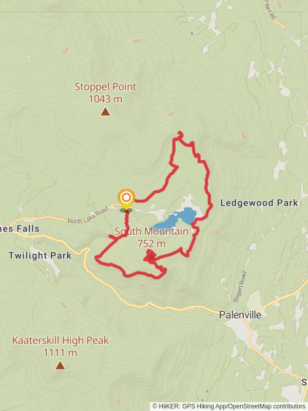 South Mountain and North and South Lake Loop via Escarpment Trail mobile static map