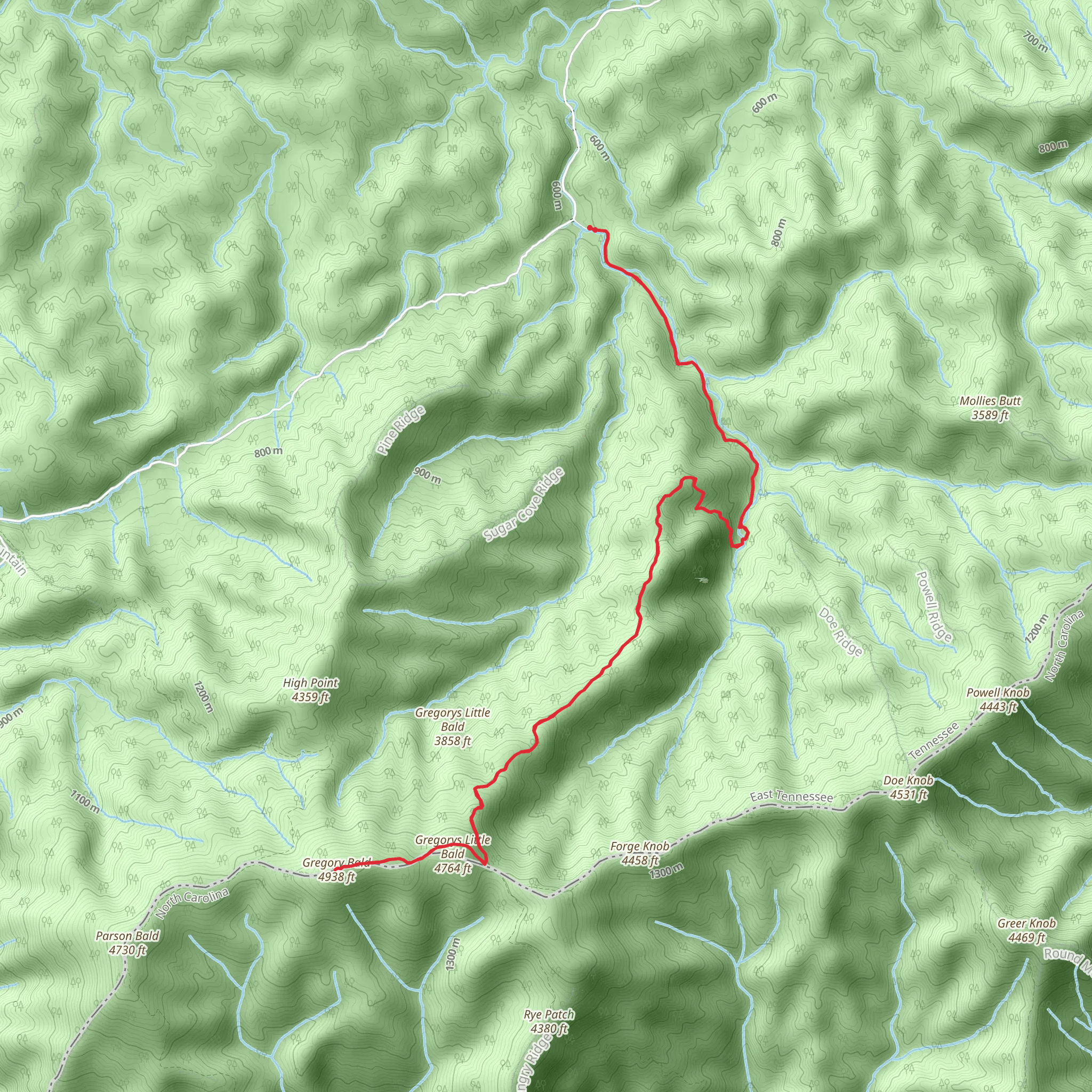 Gregory Ridge Trail to Gregory Bald mobile static map