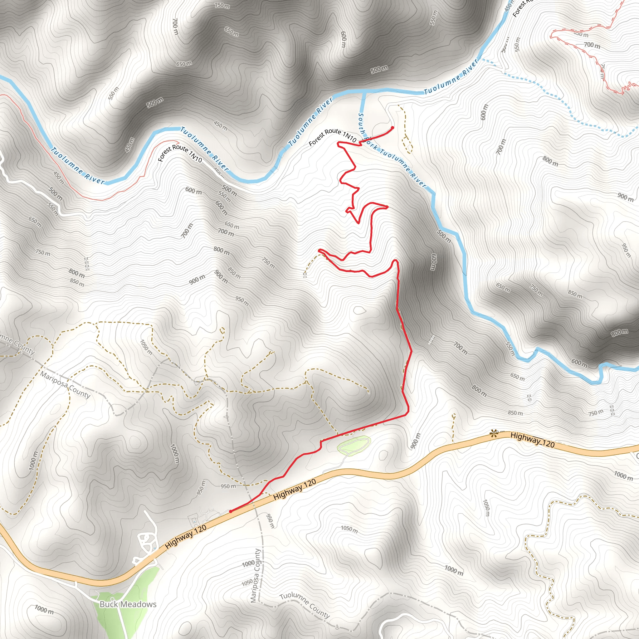 South Fork Tuolumne River via Lost Claim mobile static map