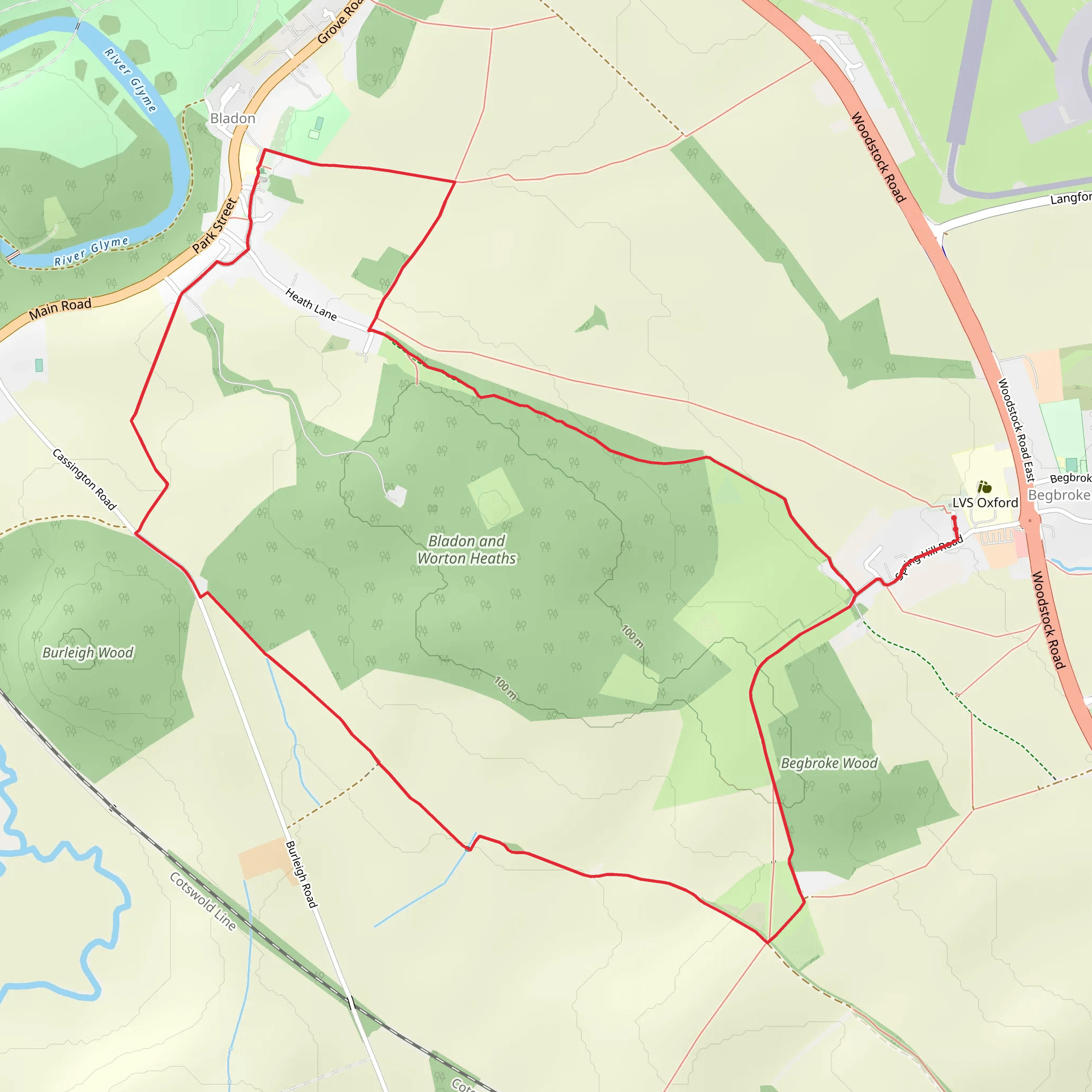 Bladon and Worton Heaths Loop mobile static map