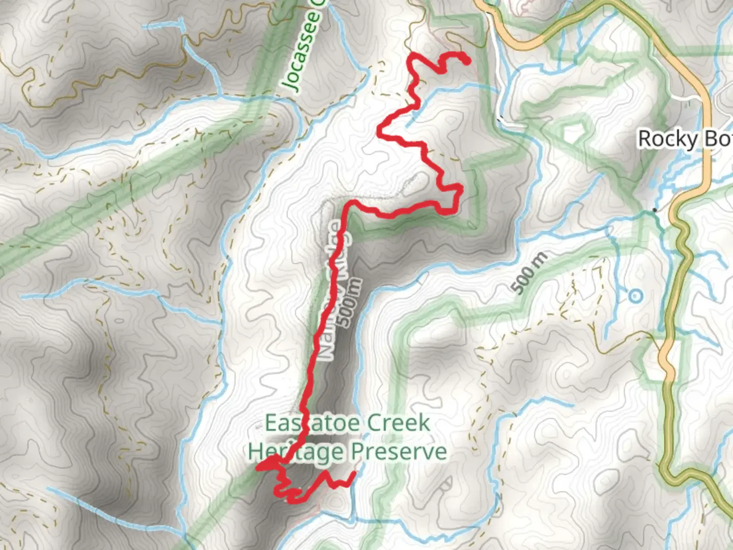 An image depicting the trail Eastatoe Creek and its surrounding area.