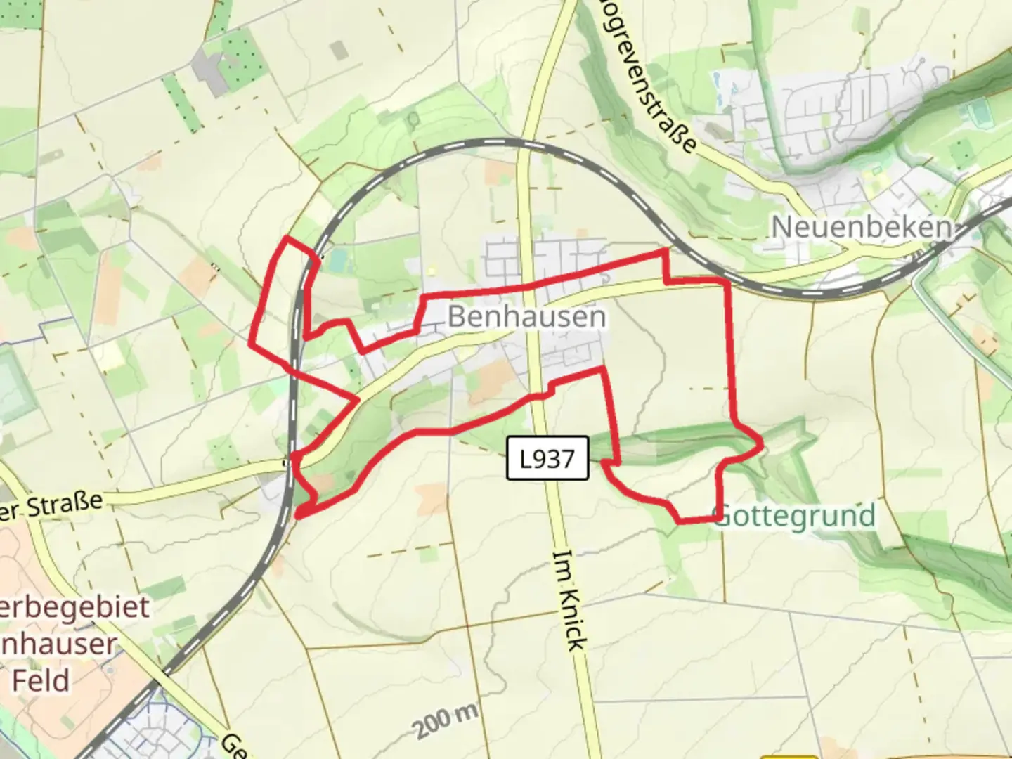 An image depicting the trail Rundweg Benhausen and its surrounding area.