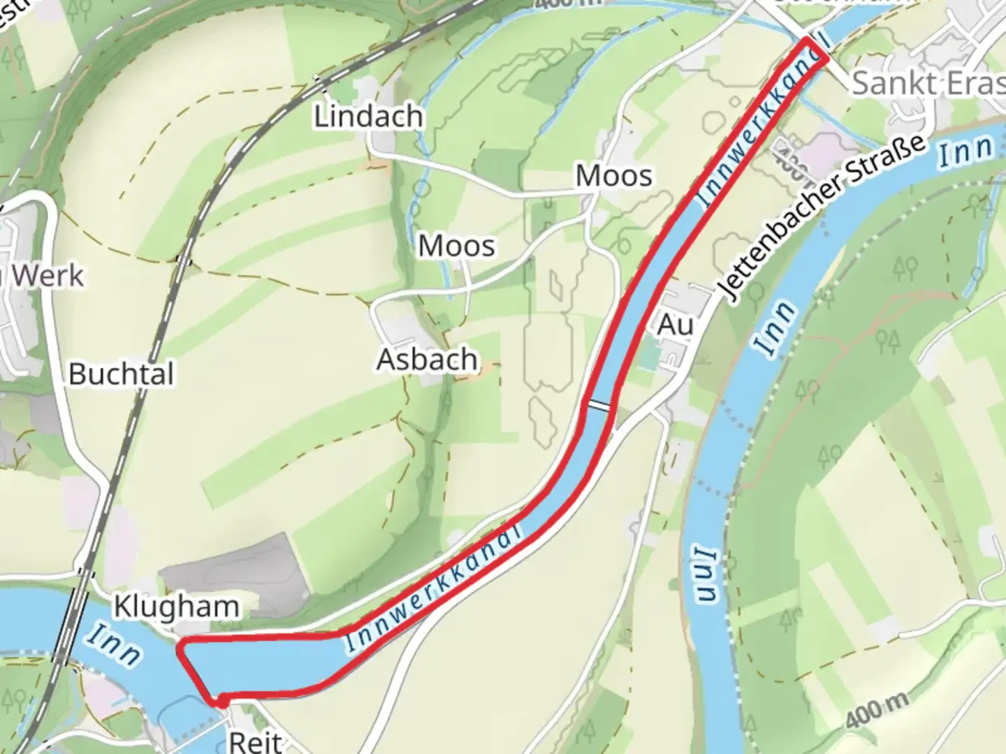 An image depicting the trail Innwerkkanal Loop - Klugham and its surrounding area.