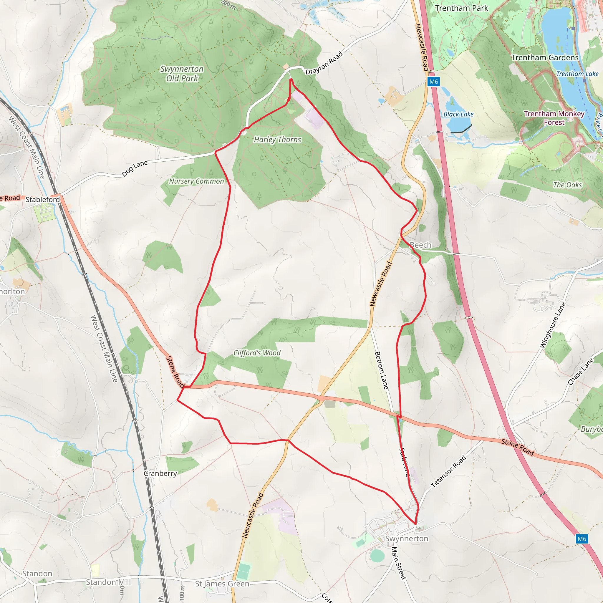 Harley Thorns, Swynnerton and Beech Loop mobile static map