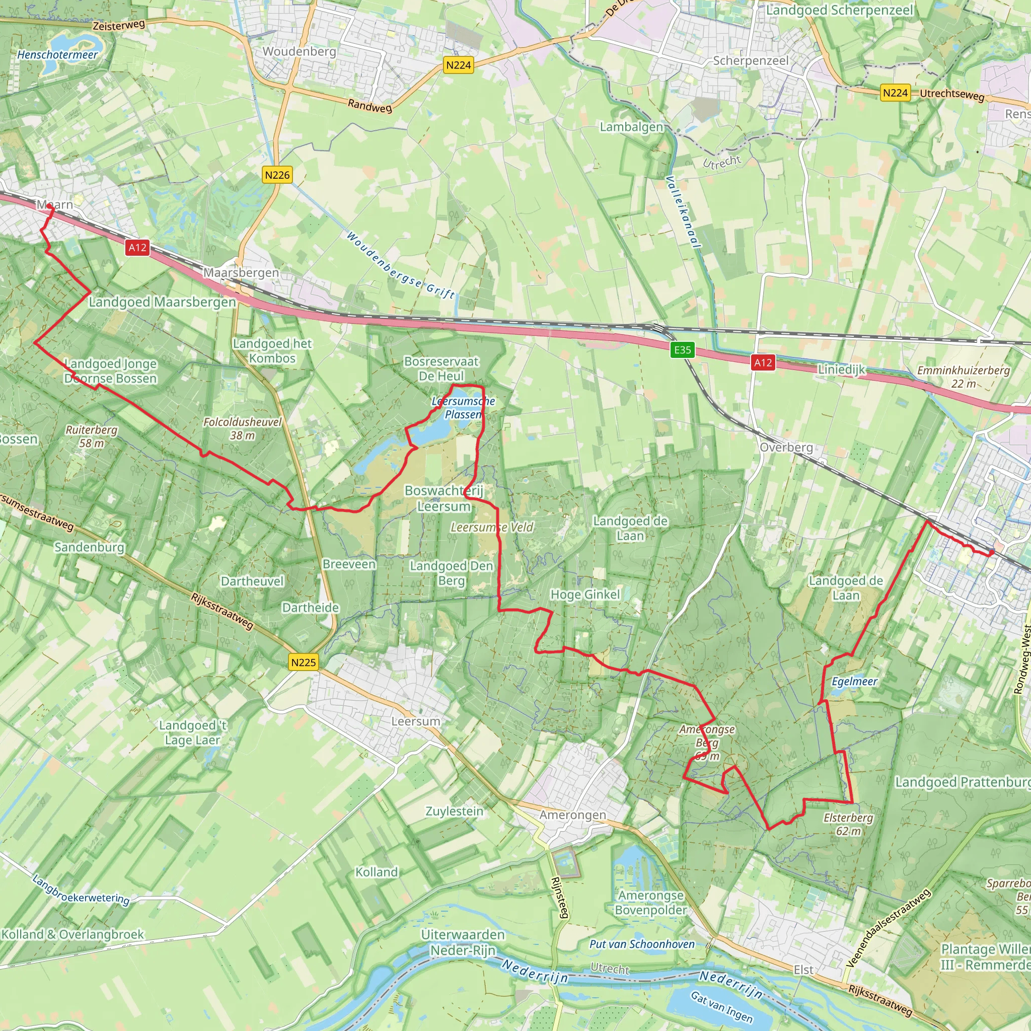 Maarn to Veenendaal via Leersumsche Veld and Amerongse Berg Loop mobile static map