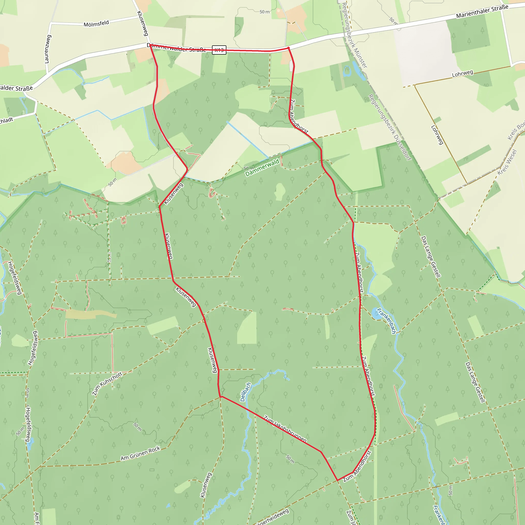 Jaegerheide Rundweg and Hohe Mark Steig mobile static map