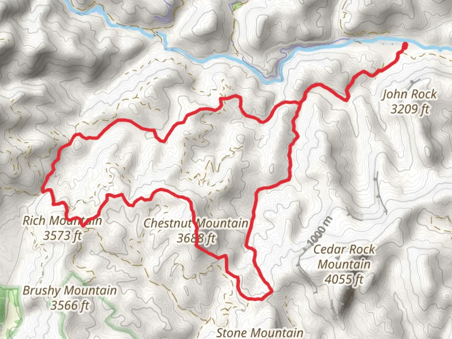 An image depicting the trail Cat Gap, Butter Gap and Long Branch Loop Trail and its surrounding area.