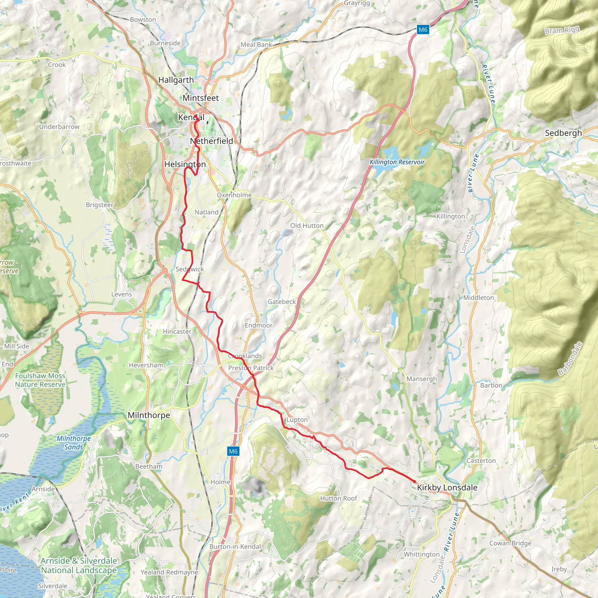 Kirkby Lonsdale to Kendal Walk mobile static map