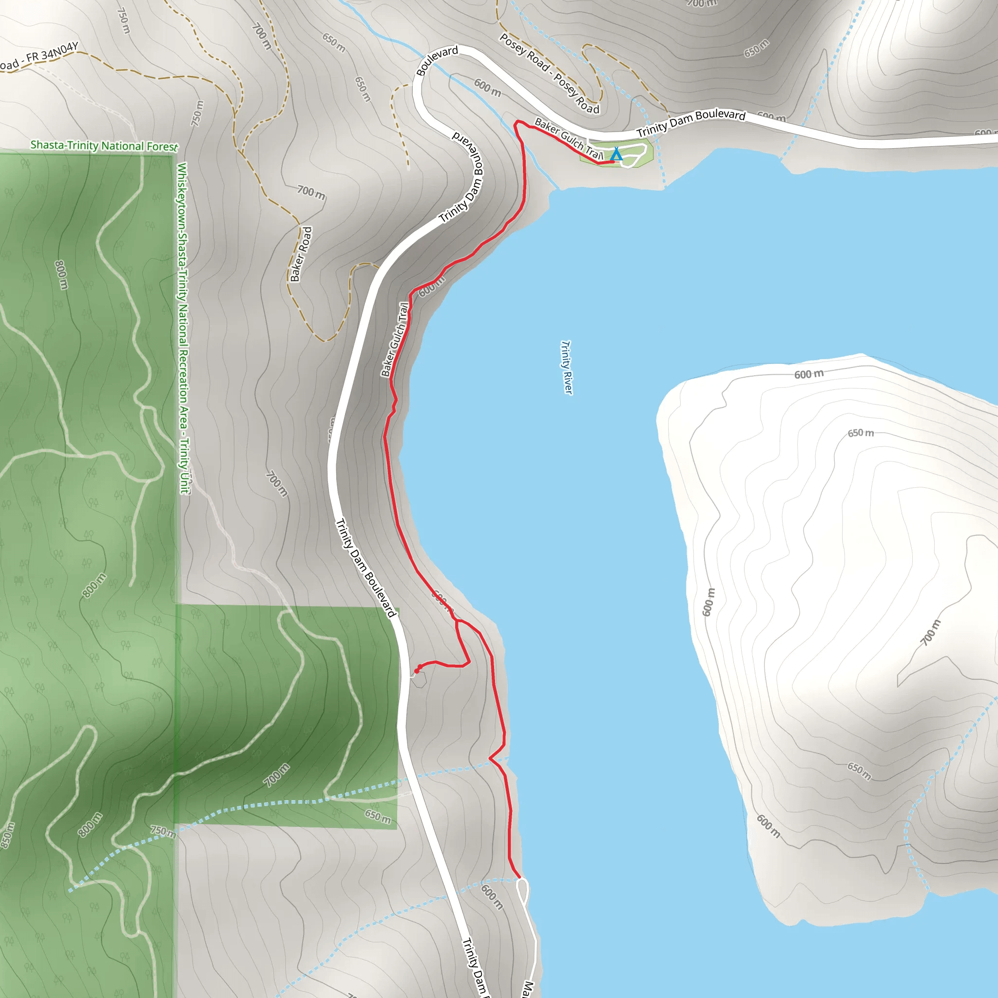 Trinity River and Baker Gulch Trail mobile static map