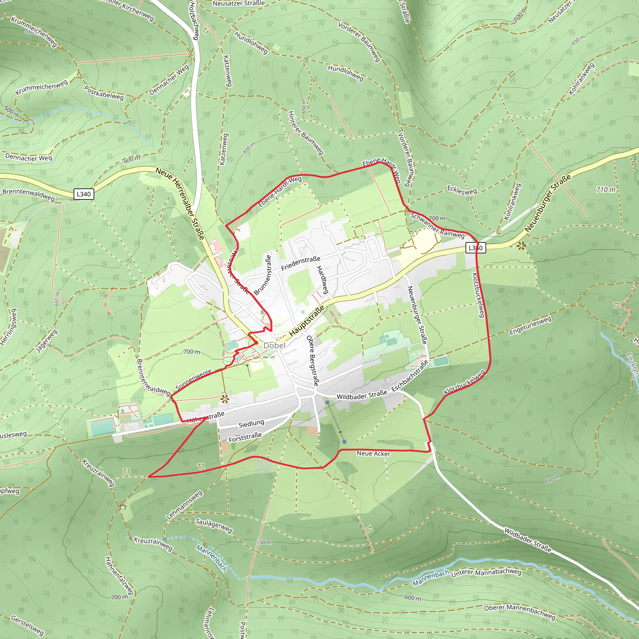 Dobel Loop via Mannenbachheide mobile static map