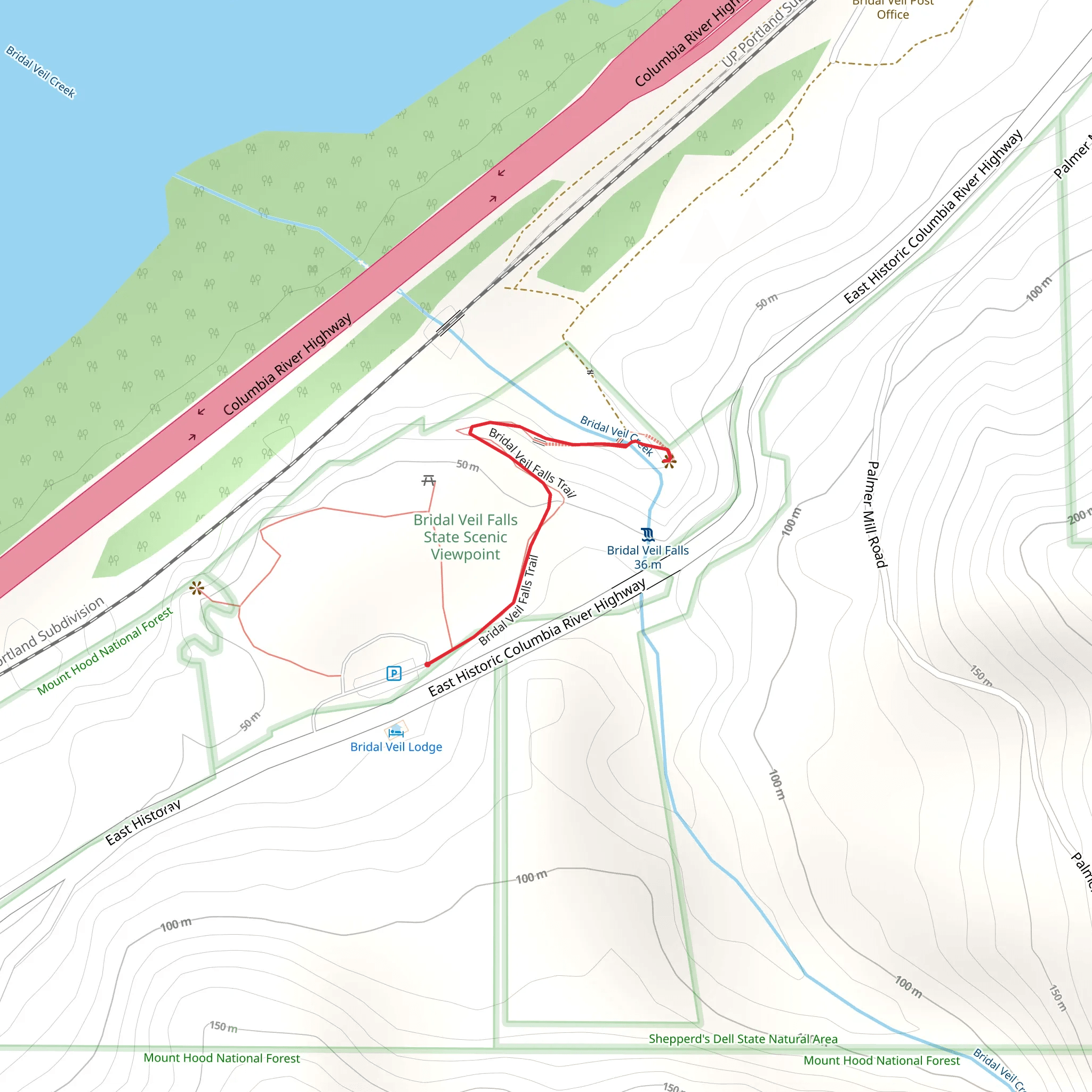 Bridal Veil Falls Out and Back mobile static map