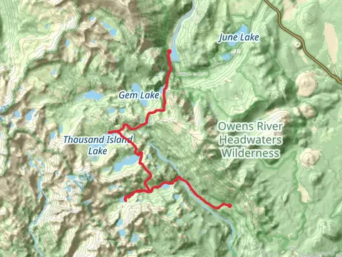 Pacific Crest, Ediza Lake, Garnet Lake, Thousand Island Lake and Rush Creek Trail