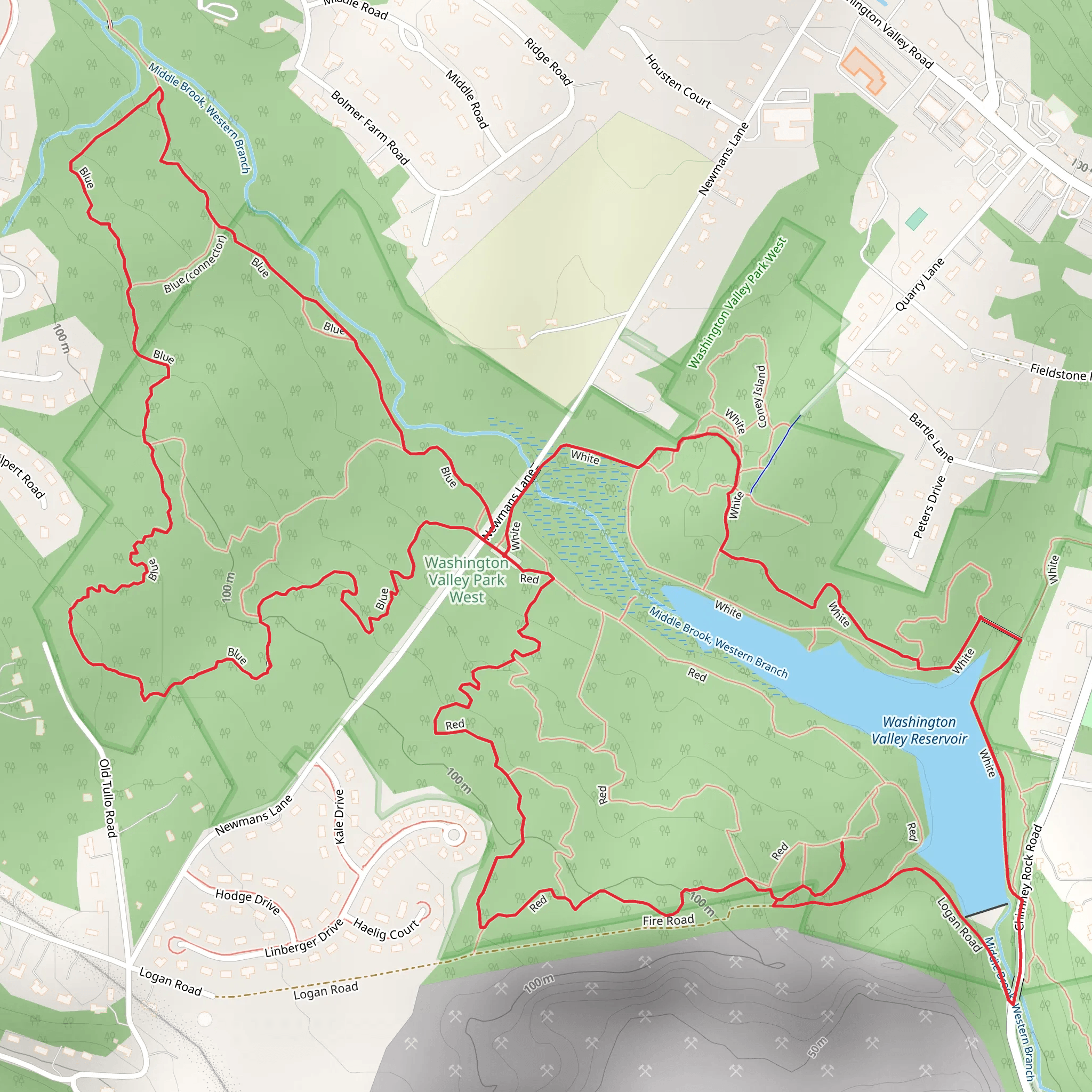 Washington Valley Reservoir Loop mobile static map