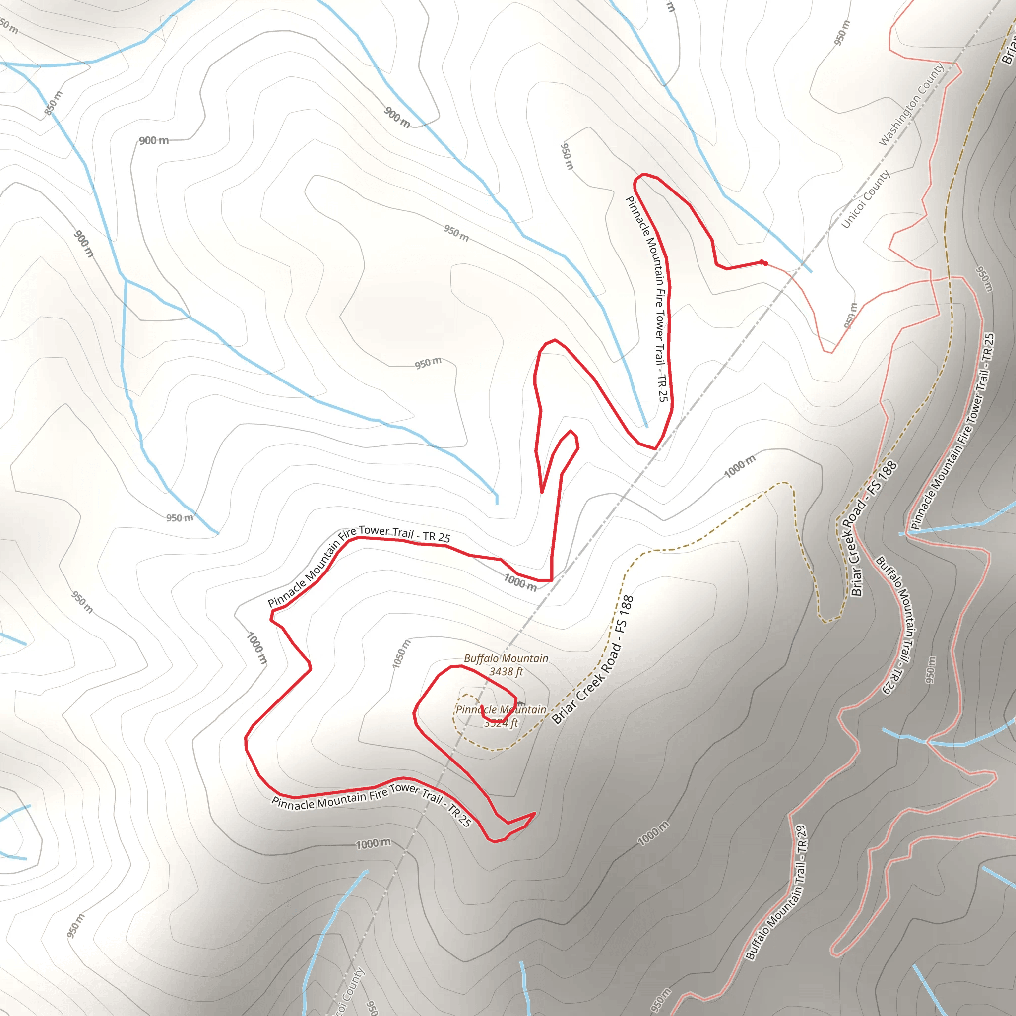 Buffalo Mountain via Pinnacle Mountain Fire Tower Trail mobile static map