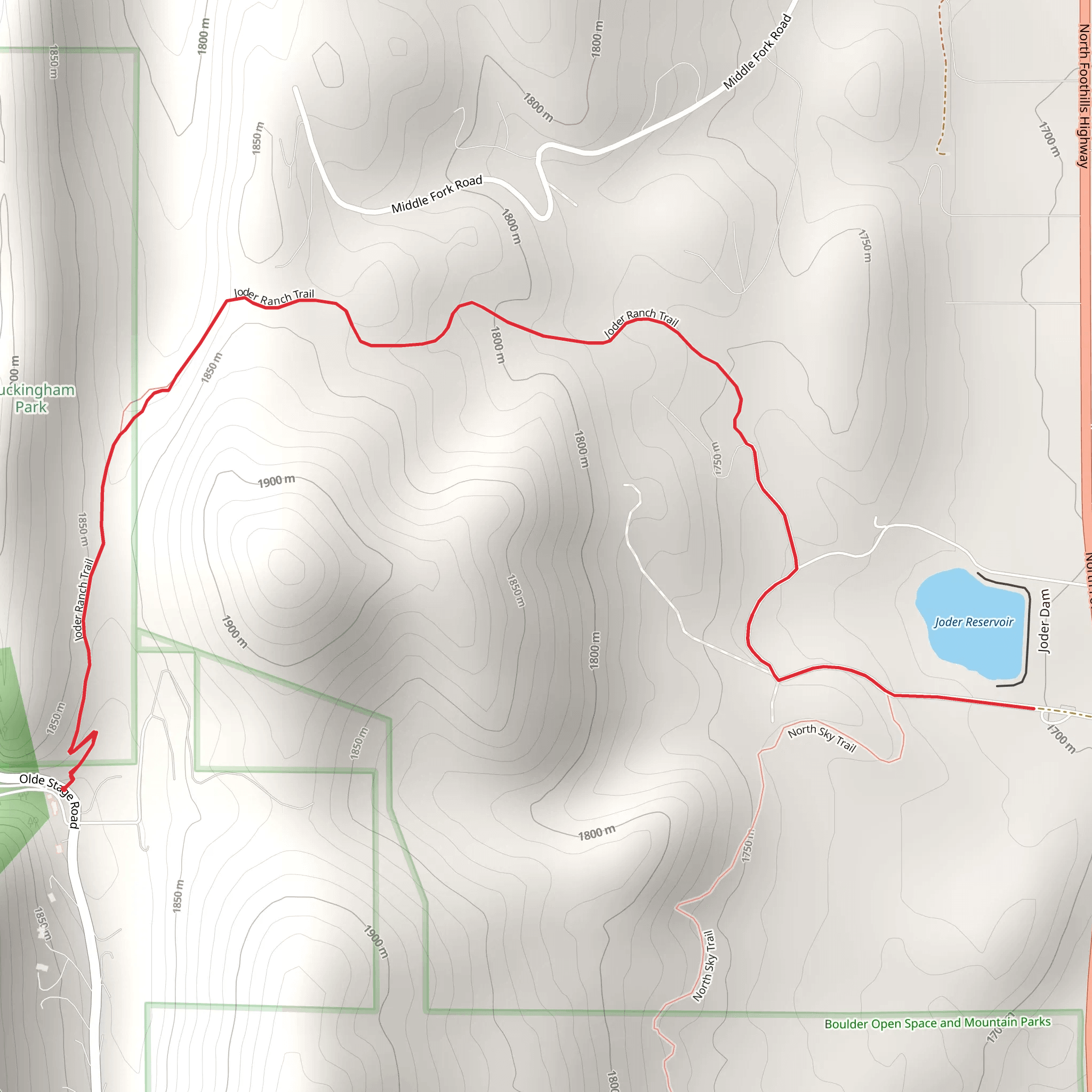 Joder Reservoir via Joder Ranch Trail mobile static map