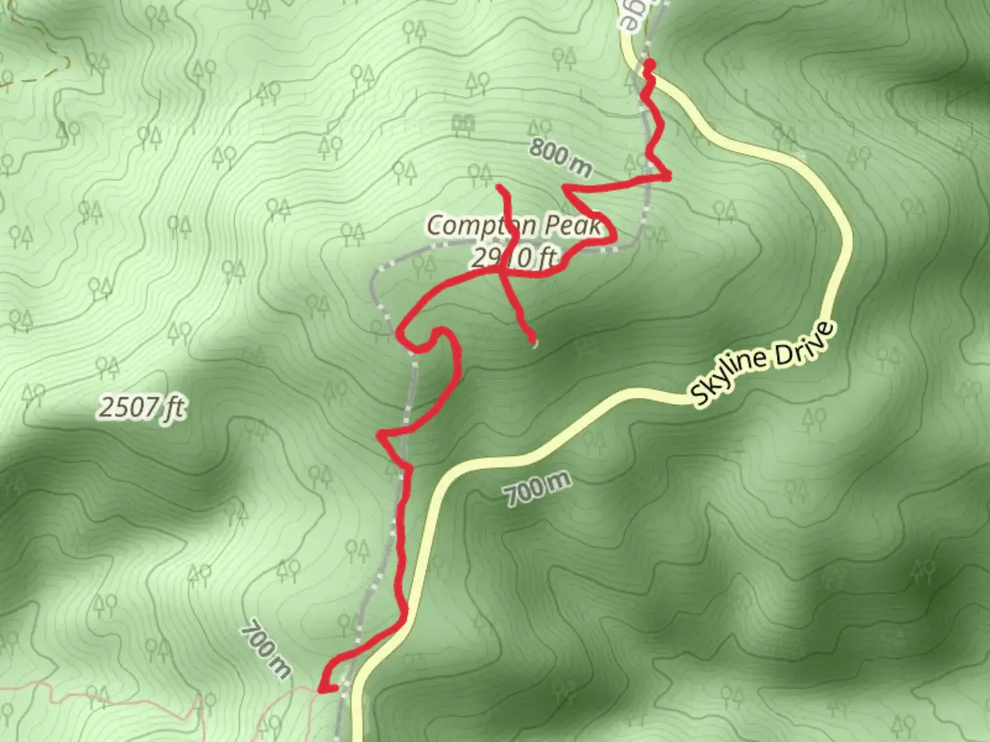 An image depicting the trail Compton Peak via Appalachian Trail and its surrounding area.
