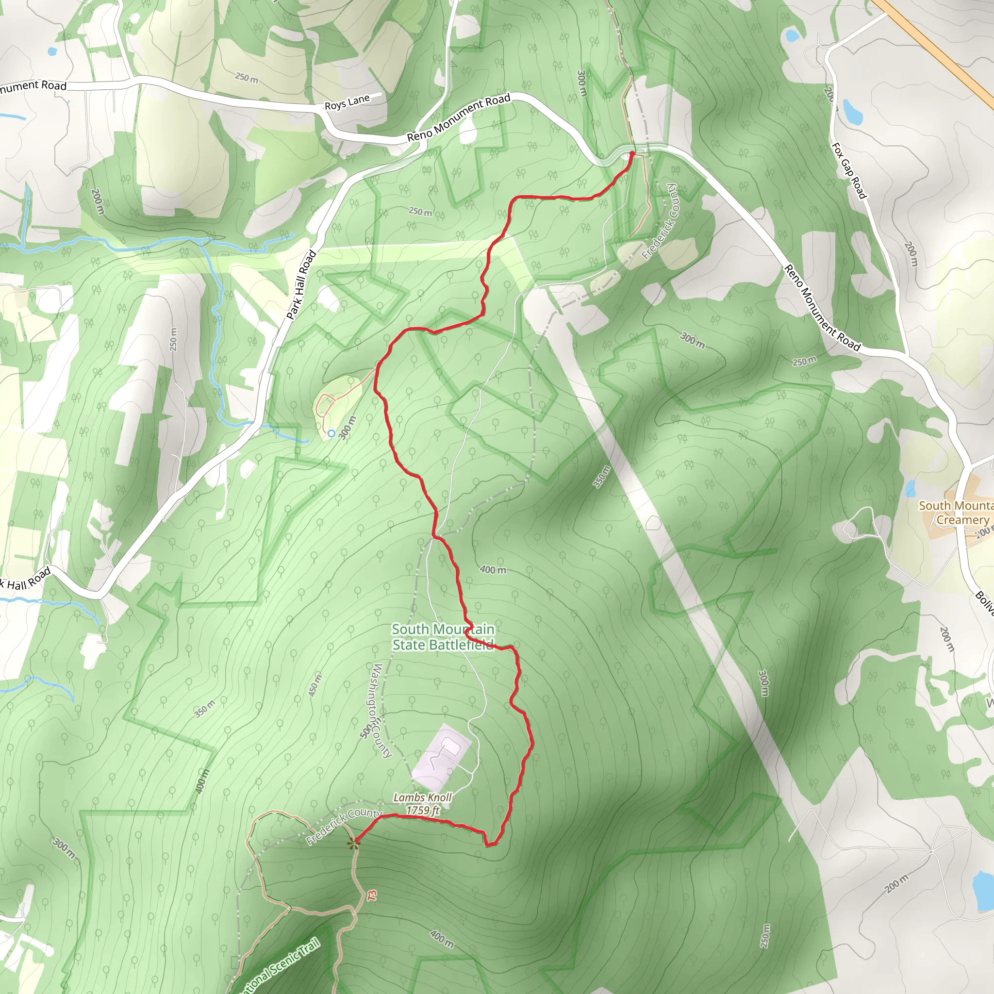 Lambs Knoll via Appalachian Trail from Reno Monument Road mobile static map