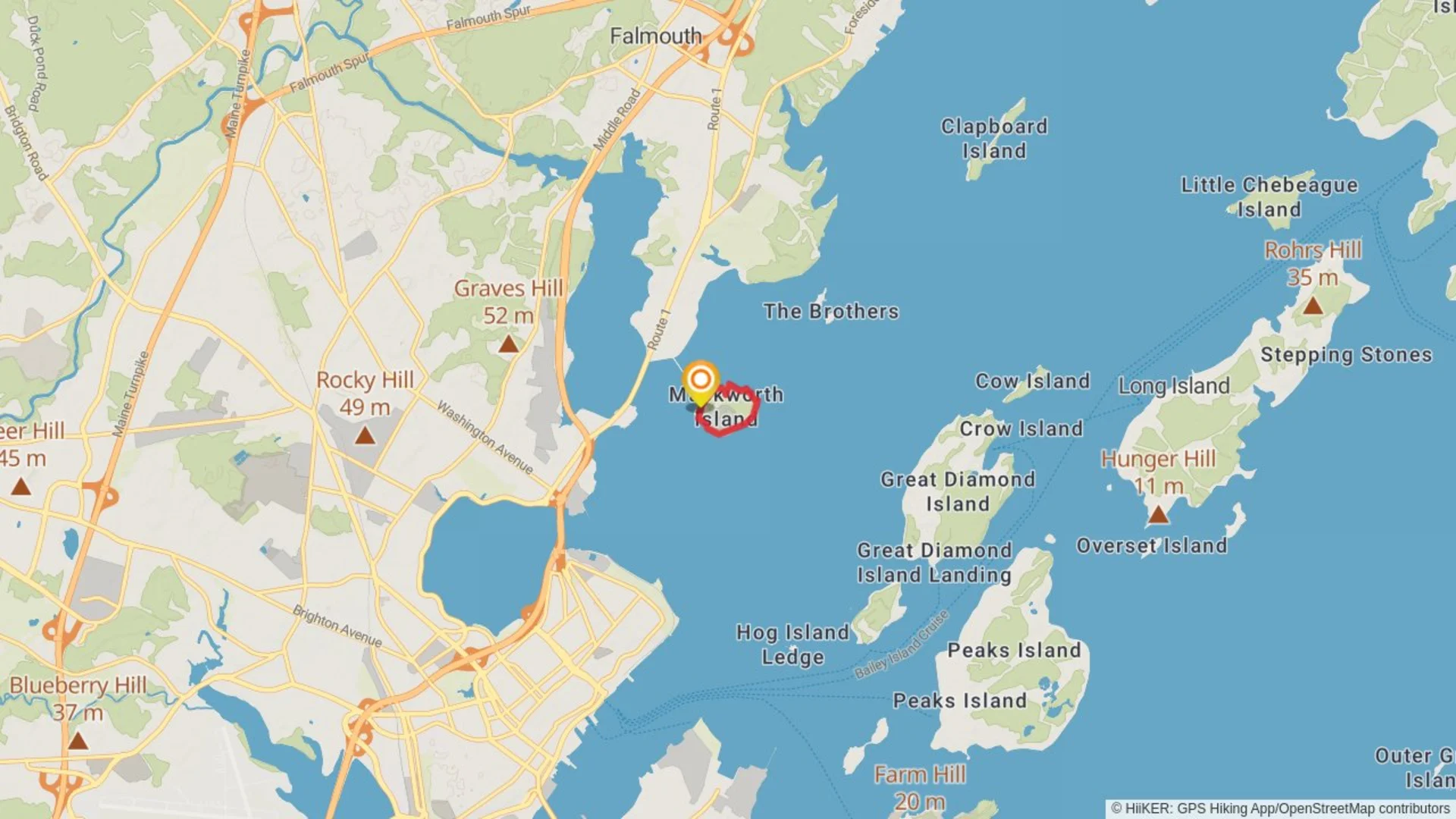 An image depicting the trail Mackworth Island State Park Loop and its surrounding area.
