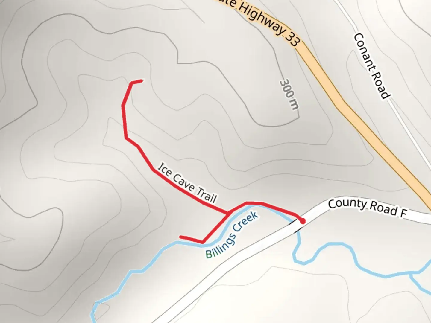 An image depicting the trail Creek View and Ice Cave Trail and its surrounding area.