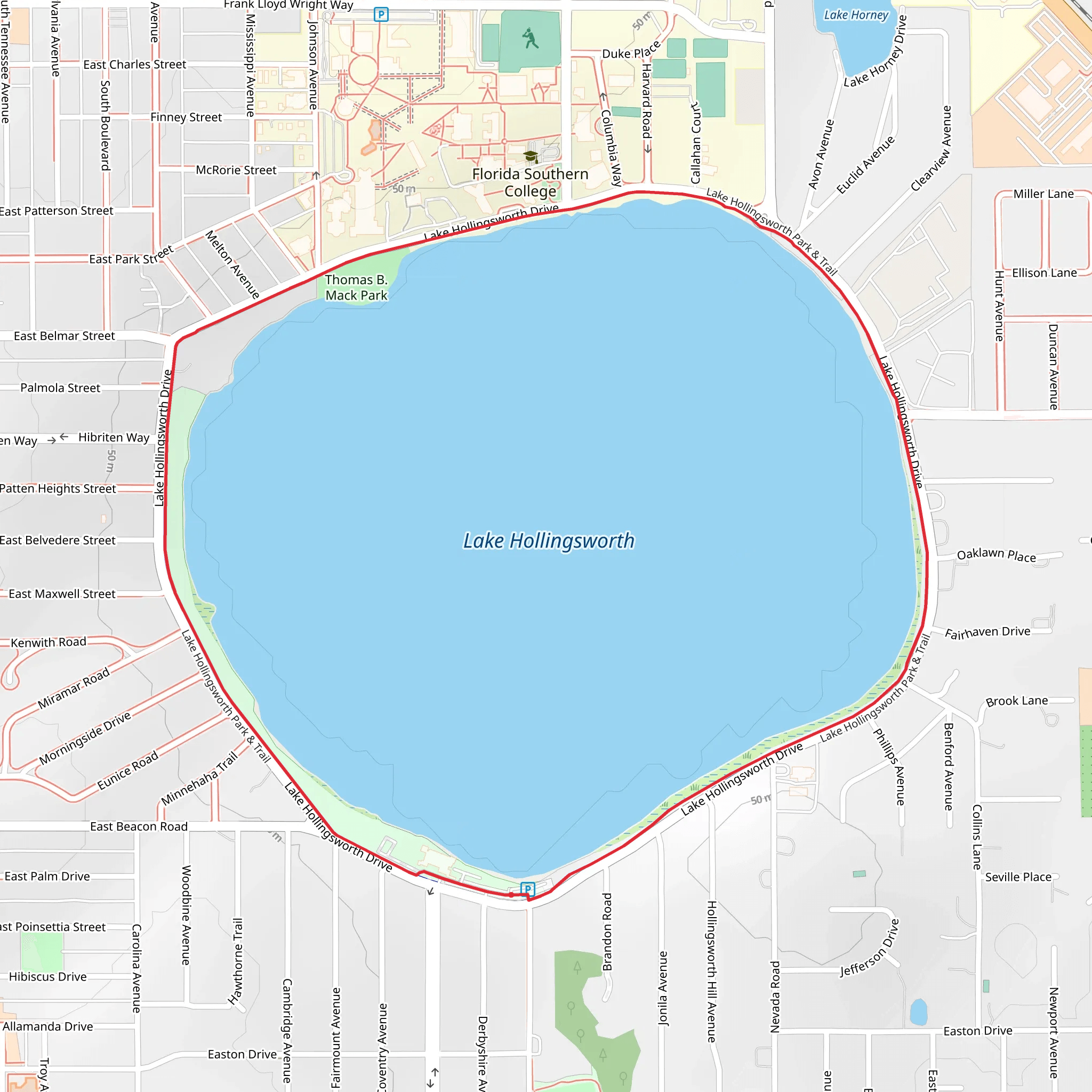 Lake Hollingsworth Park and Loop Trail mobile static map