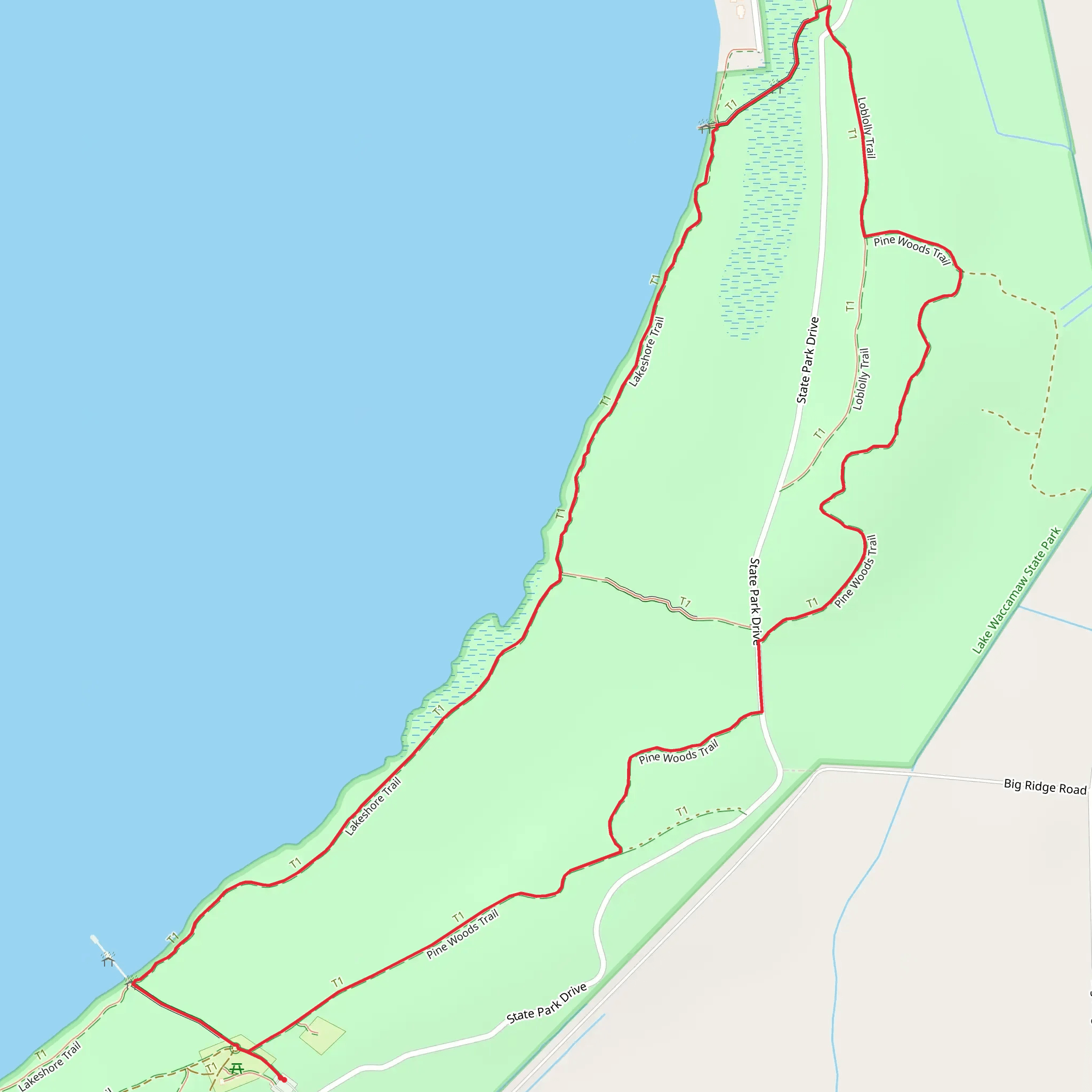 Lakeshore Trail and Pine Woods Trail mobile static map