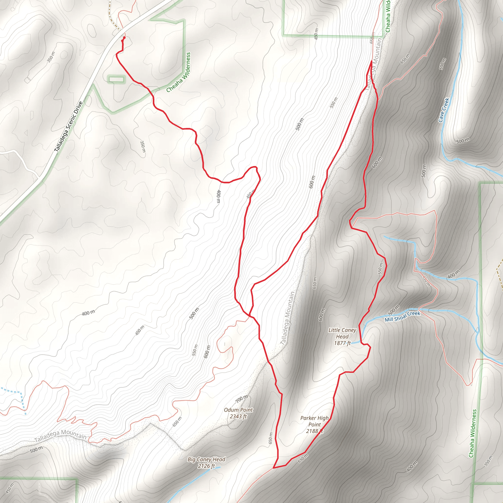 Parker High Point via Chinnabee Silent Trail, Odum Trail and Nubbin Creek Loop Trail mobile static map