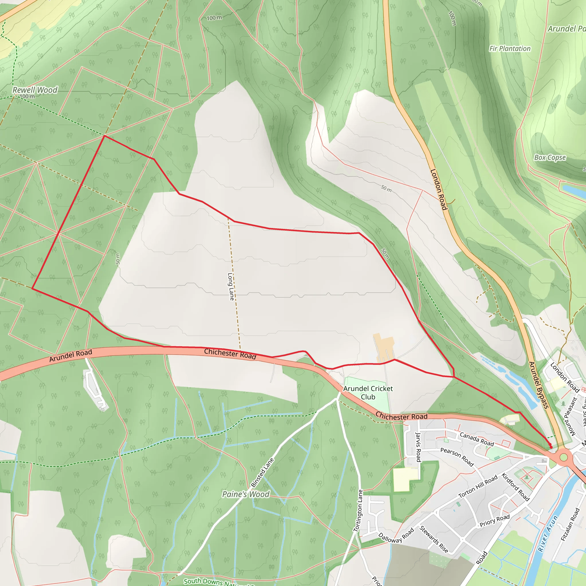 Rewell Wood SHort Loop - Arundel mobile static map