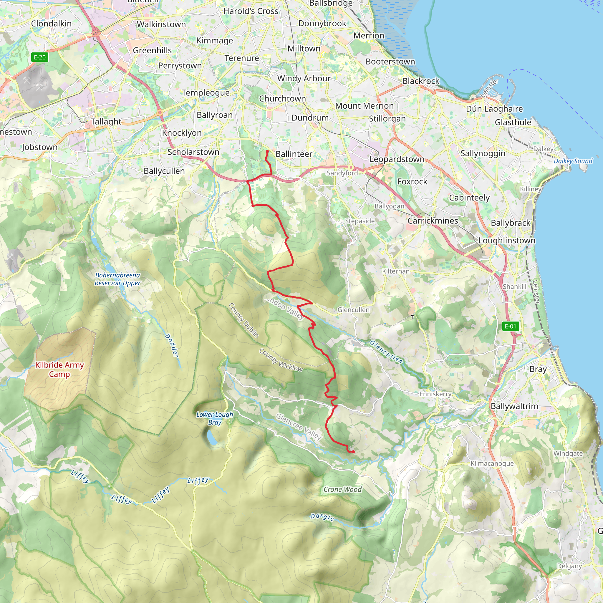 Wicklow Way - Knockree to Marlay Park mobile static map