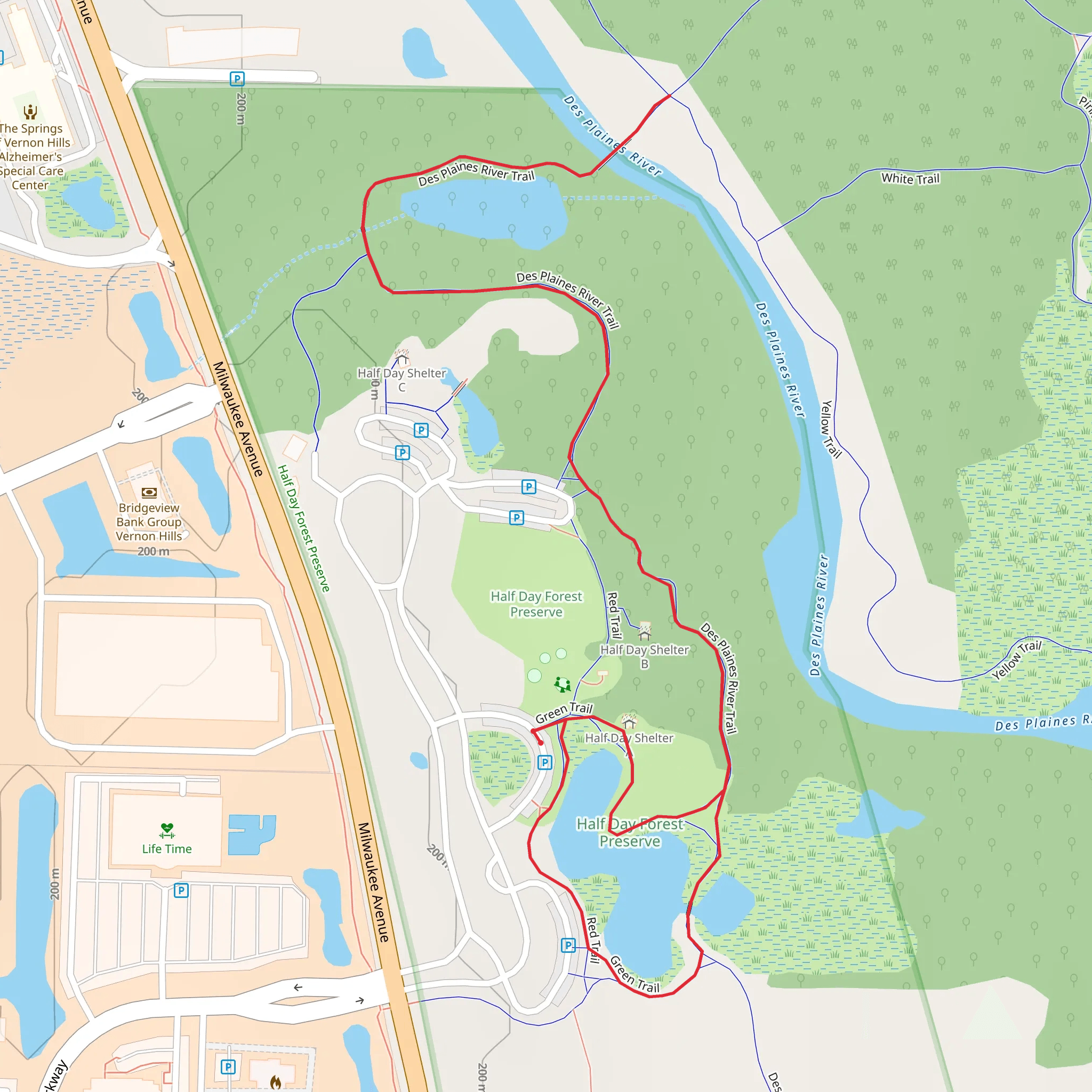 Des Plaines River Trail from Half Day Forest Preserve mobile static map
