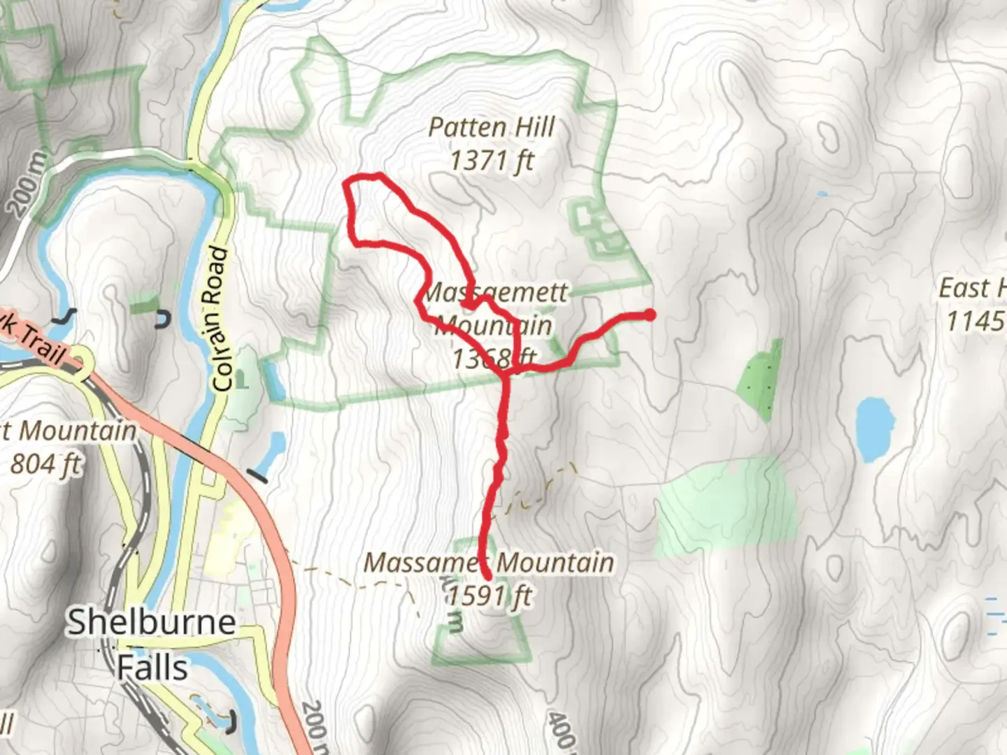 An image depicting the trail Massaemett Mountain Loop and its surrounding area.