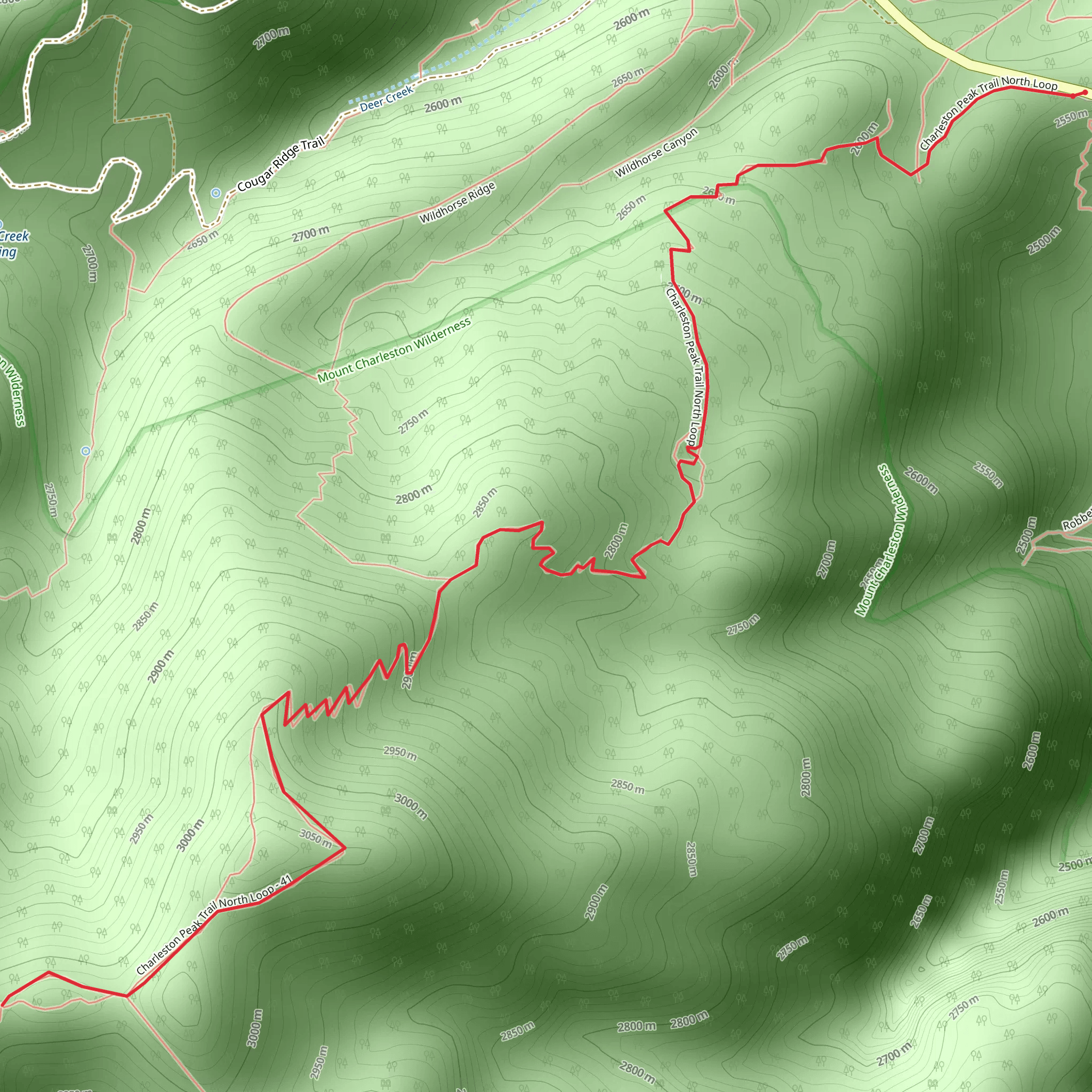 Charleston Peak Trail North Loop mobile static map