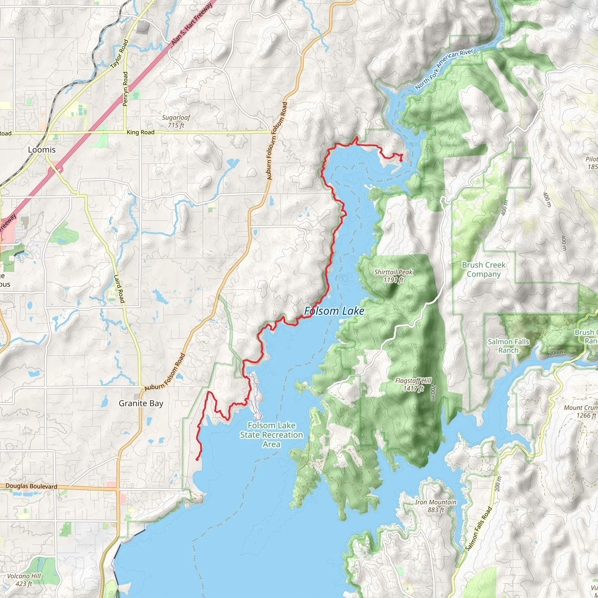 Pioneer Express Trail and Folsom Lake West Shore Walk mobile static map