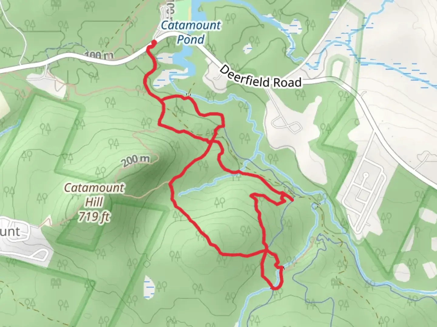 An image depicting the trail Bear Brook Loop from Deerfield Road and its surrounding area.