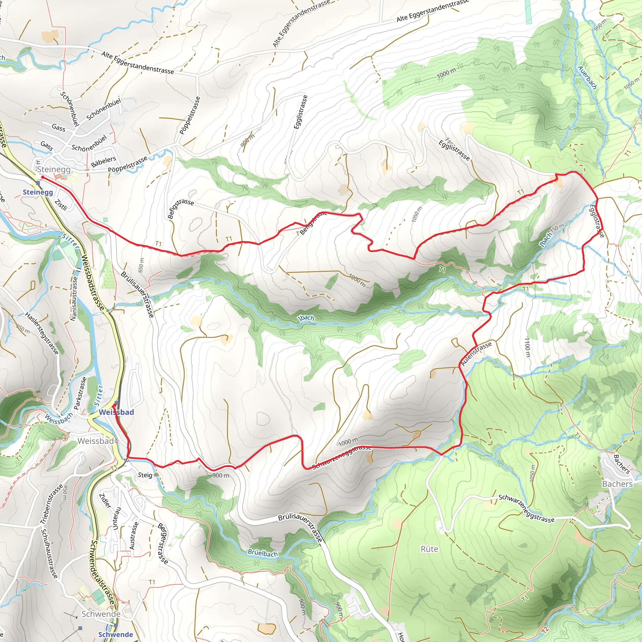 Steinegg - Weissbad Trail mobile static map