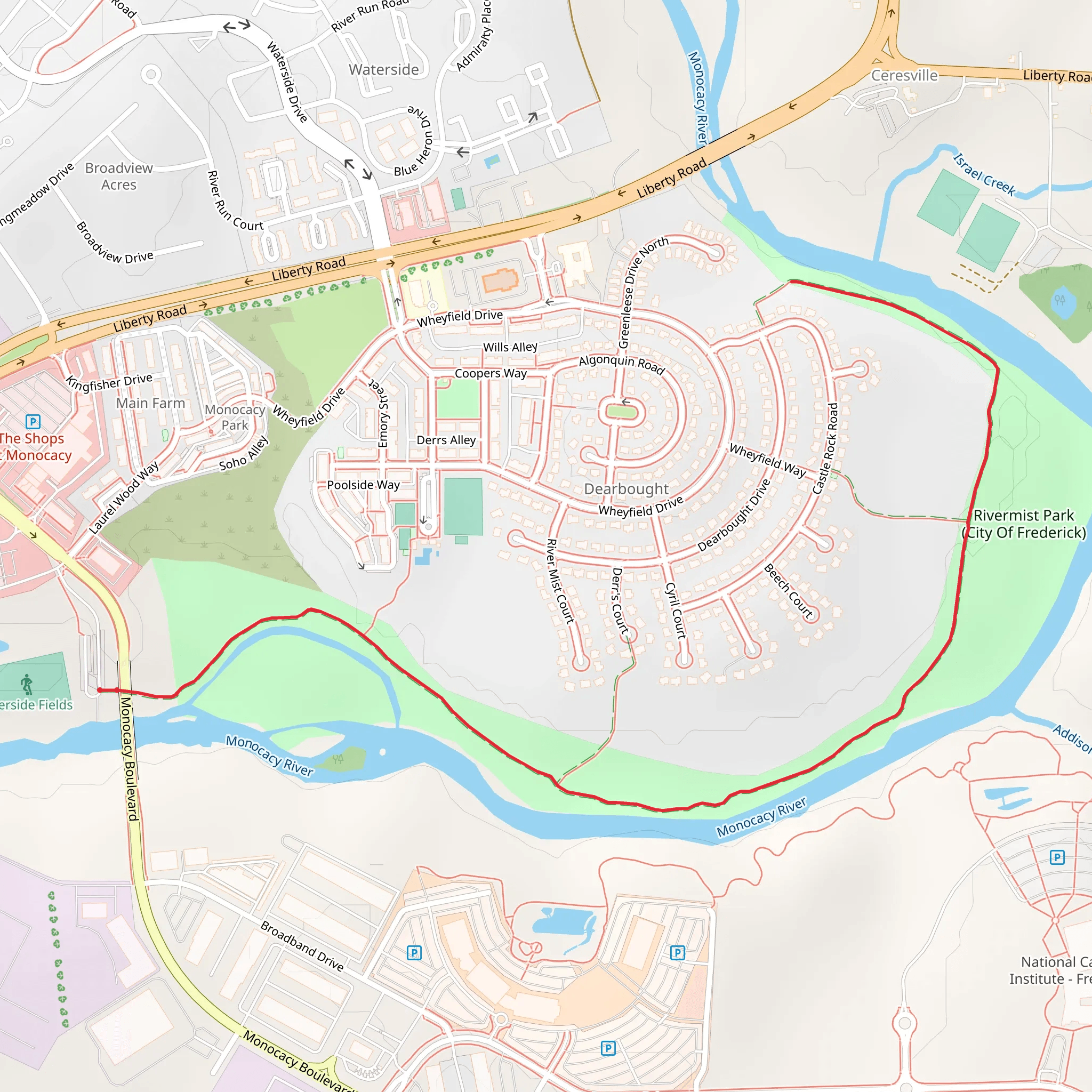 Walk along Monocacy River - Monocacy Boulevard mobile static map
