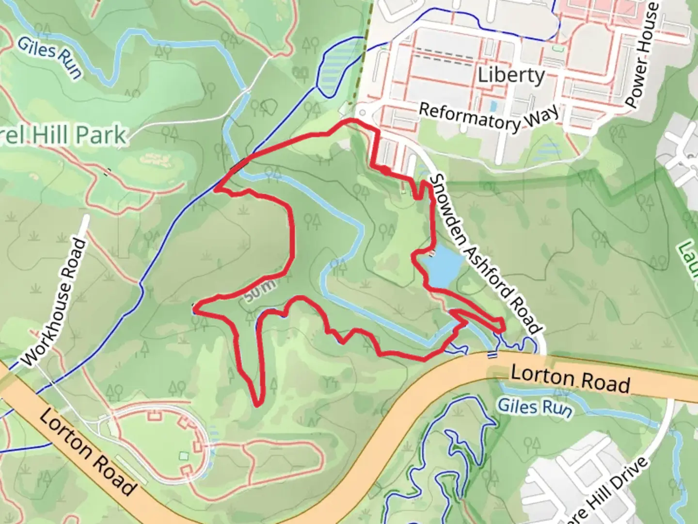 An image depicting the trail Giles Run Meadow Loop and its surrounding area.