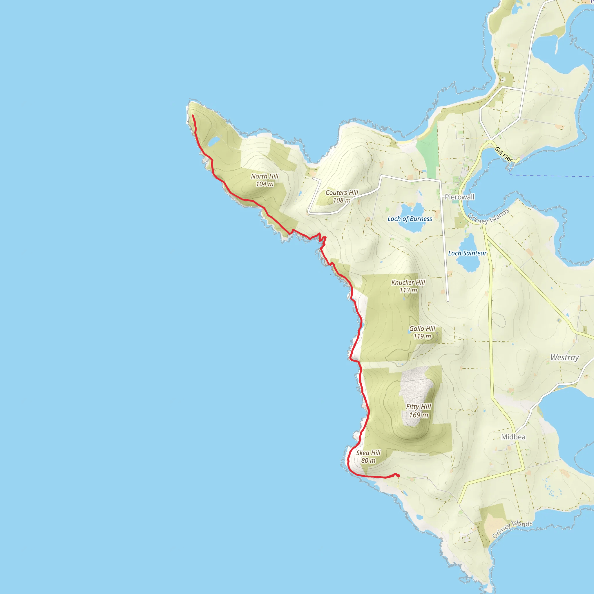 Orkney - Westray West Coast Walk from Skea Hill mobile static map