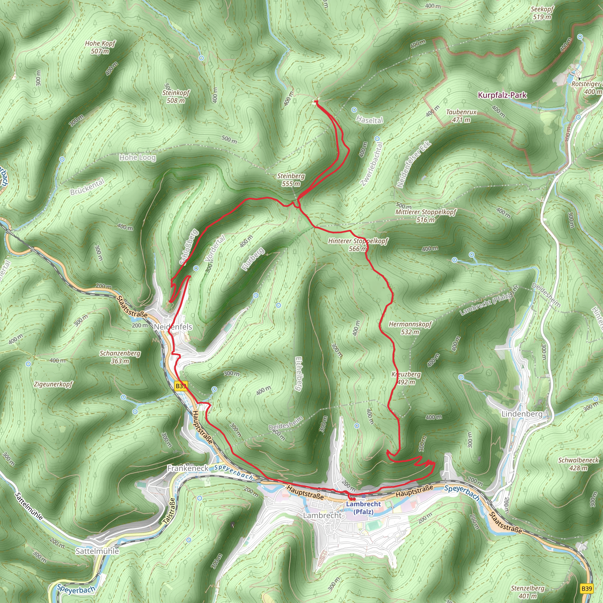 Lambrechter Wetterstein, Teufelsfelsen and Waldhaus Lambertskreuz via Rundwanderweg mobile static map