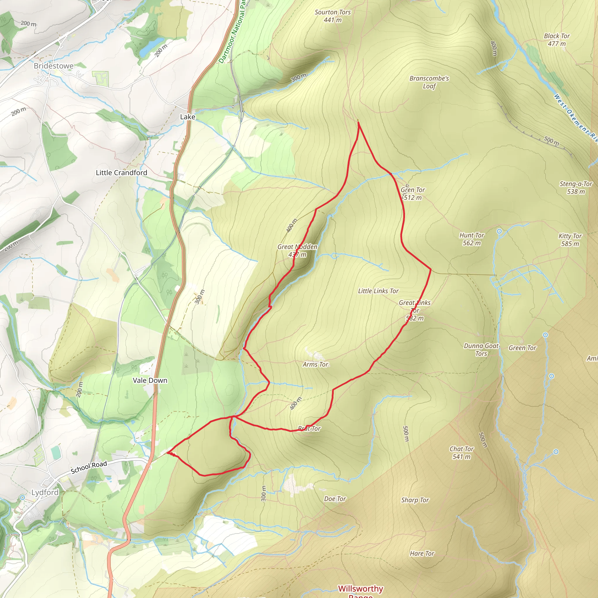 Brat Tor and Great Nodden Loop mobile static map