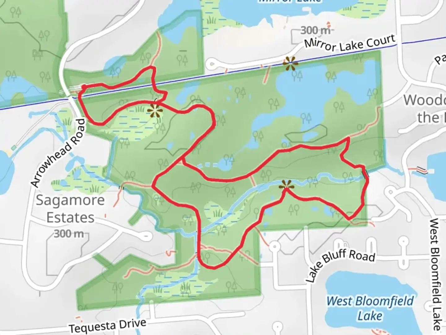 An image depicting the trail WB Woods Nature Preserve Loop Trail and its surrounding area.