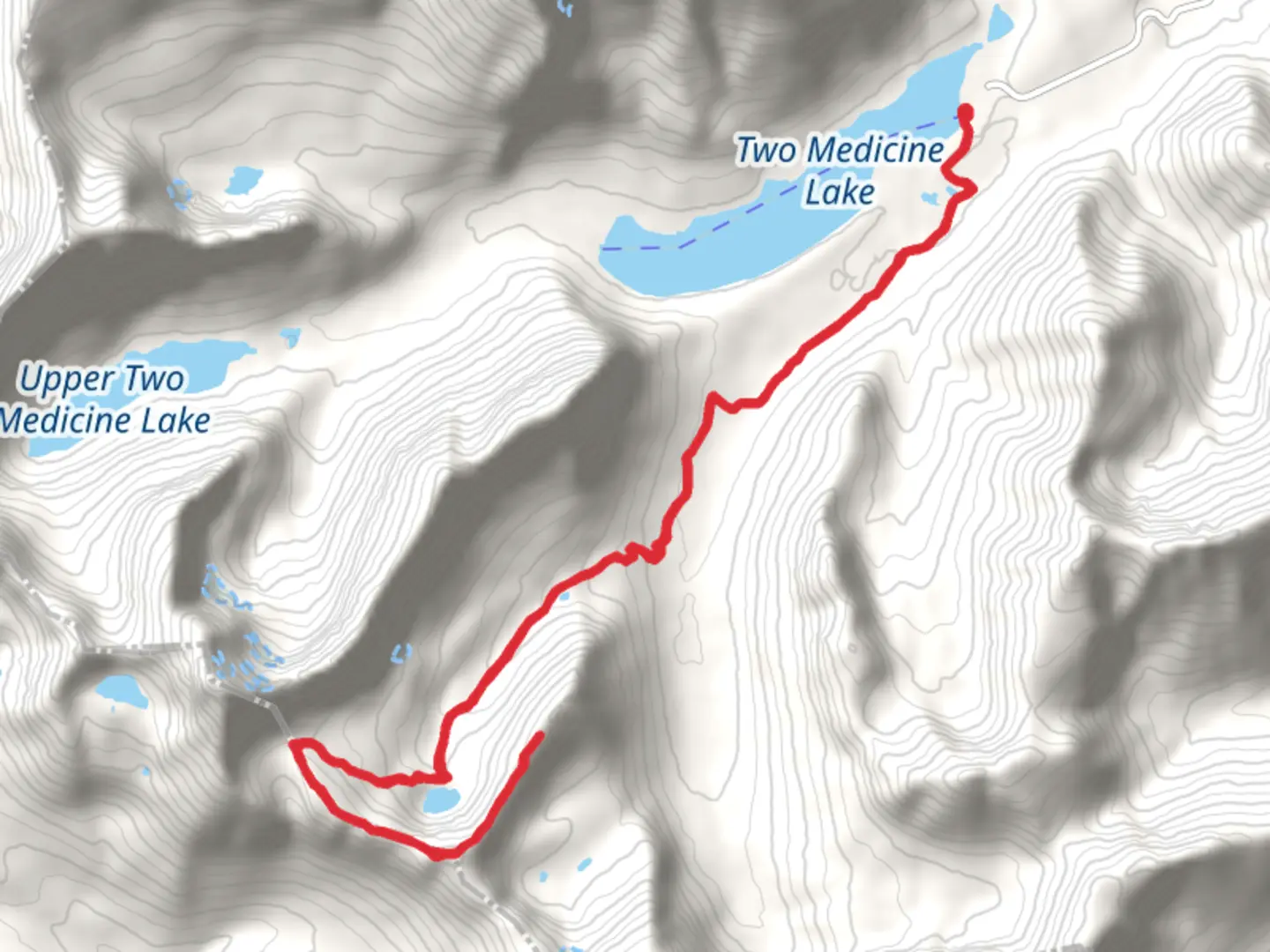 An image depicting the trail Painted Tepee Peak, Chief Lodgepole Peak and Cobalt Lake via Two Medicine Pass and its surrounding area.