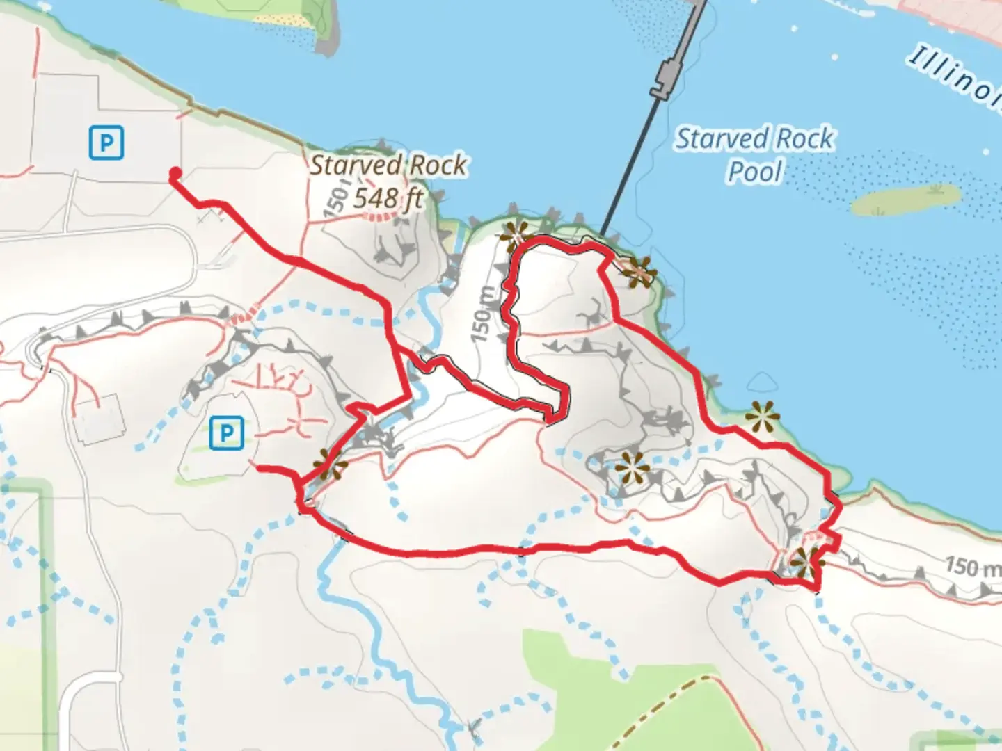 An image depicting the trail Starved Rock - Campanula Loop Trail and its surrounding area.